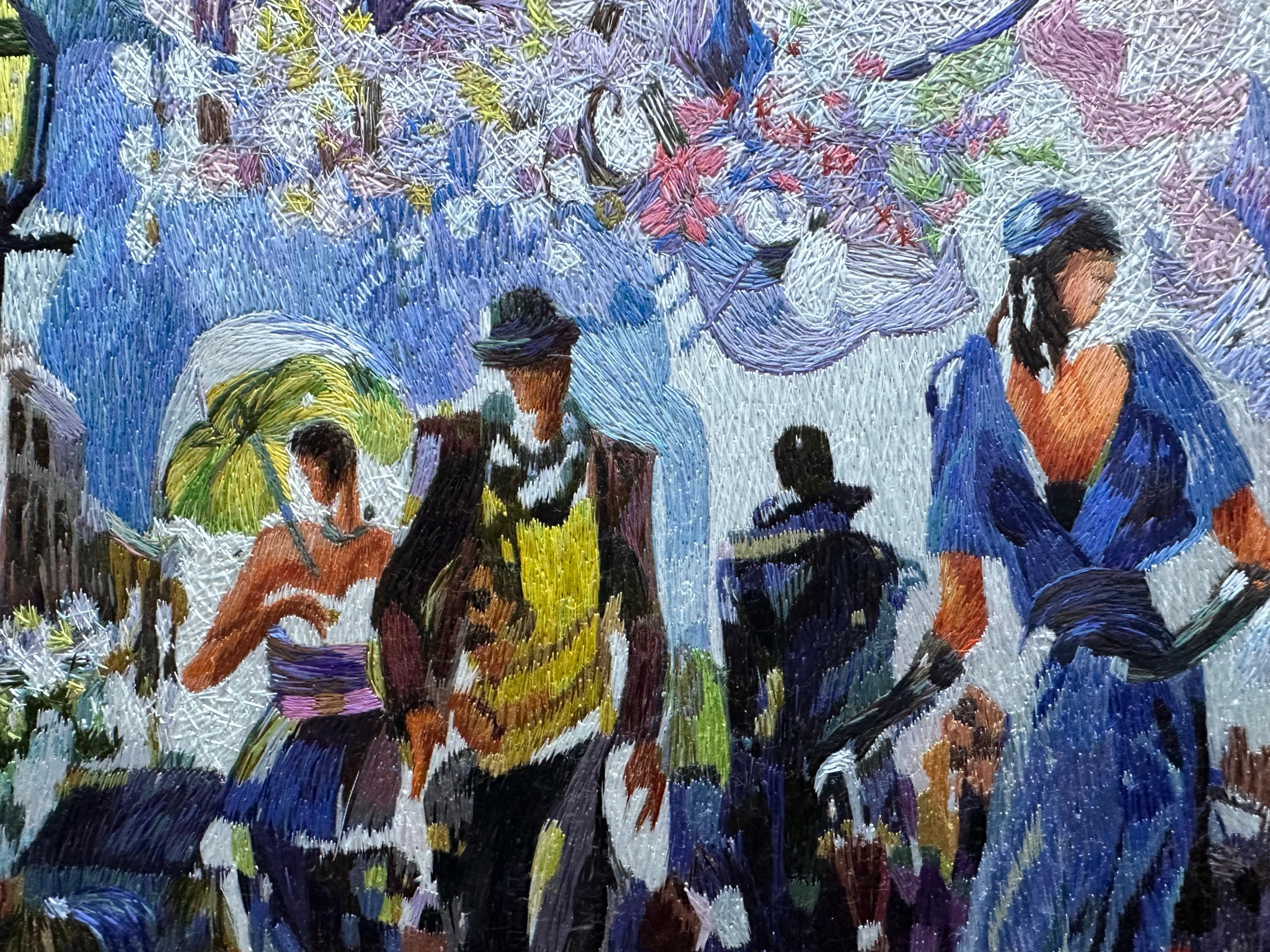 Zeitgenössischer Wandteppich aus Seide, Aquarelltechnik, helle mehrfarbige Schattierungen im Angebot 3