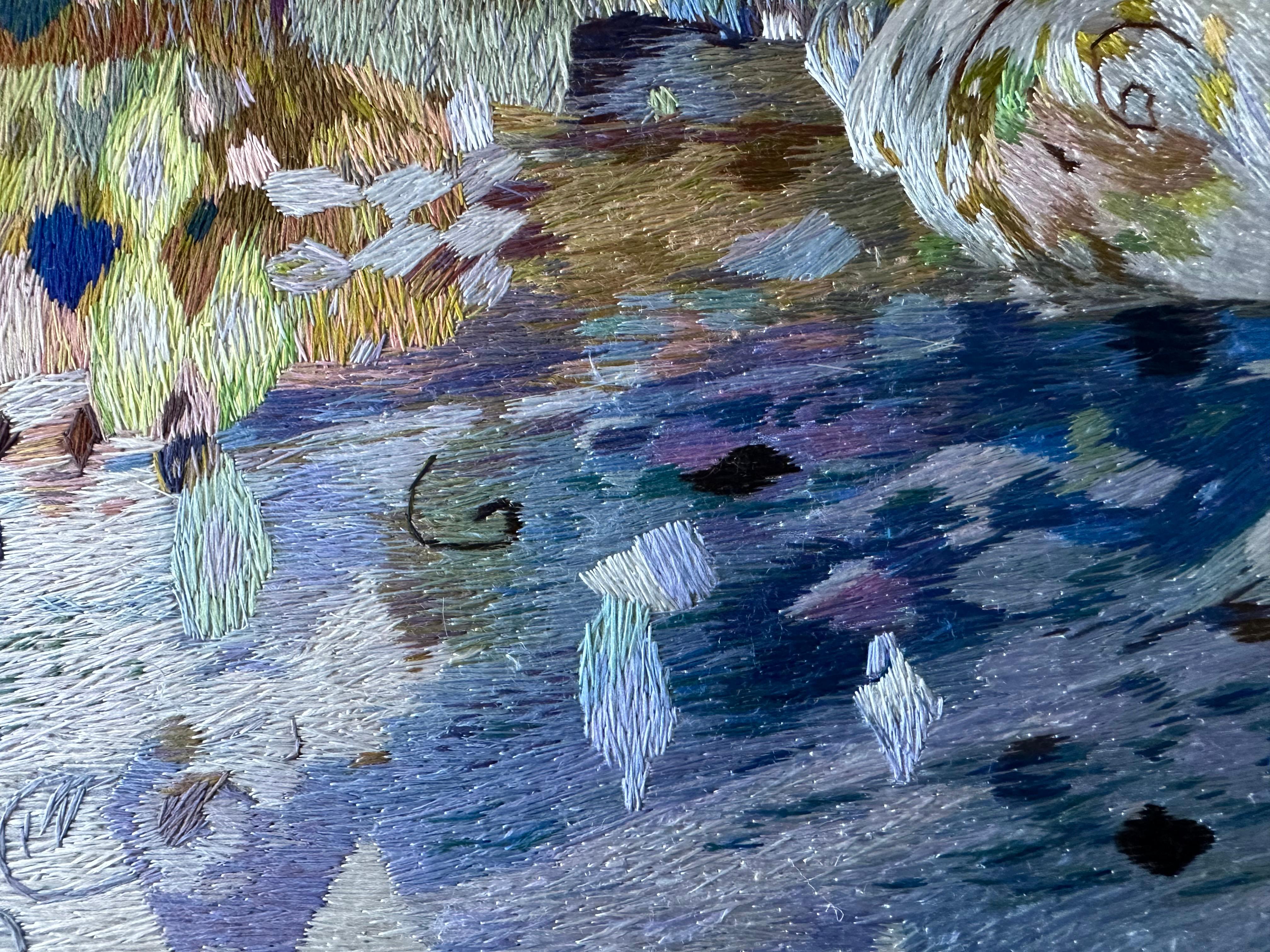 Zeitgenössischer Wandteppich aus Seide, Aquarelltechnik, helle mehrfarbige Schattierungen im Angebot 5