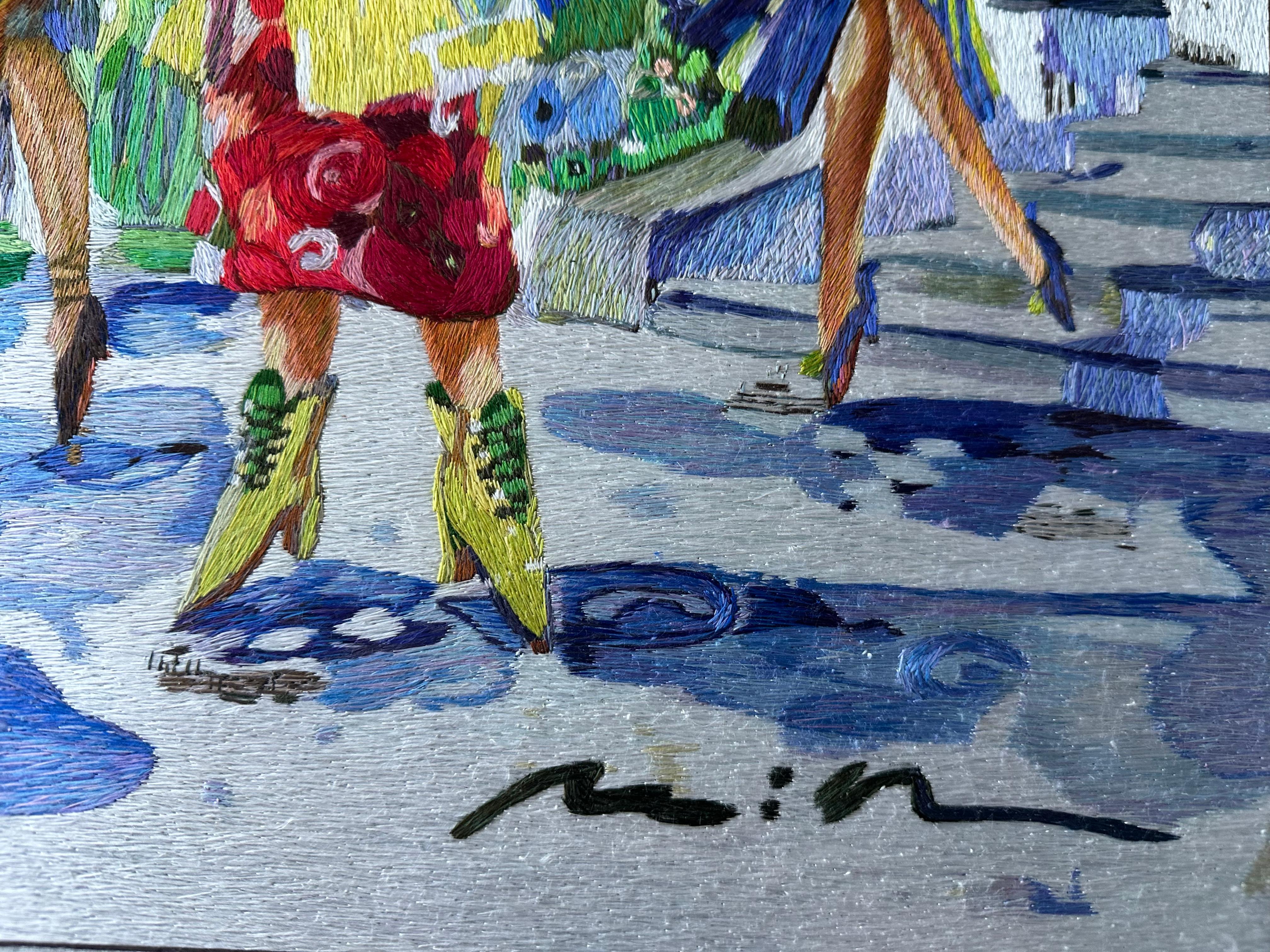 Zeitgenössischer Wandteppich aus Seide, Aquarelltechnik, helle mehrfarbige Schattierungen im Angebot 5