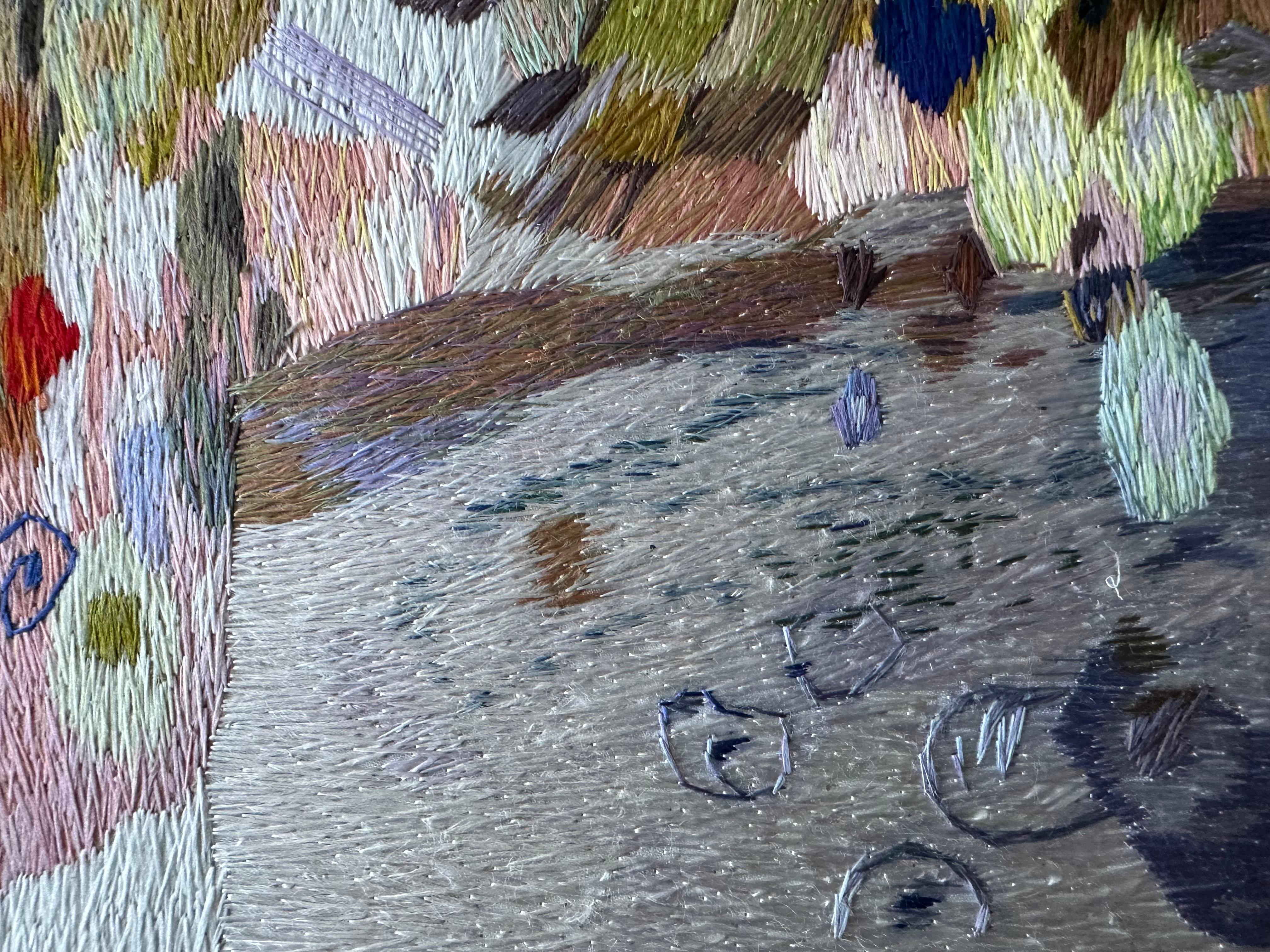 Zeitgenössischer Wandteppich aus Seide, Aquarelltechnik, helle mehrfarbige Schattierungen im Angebot 6