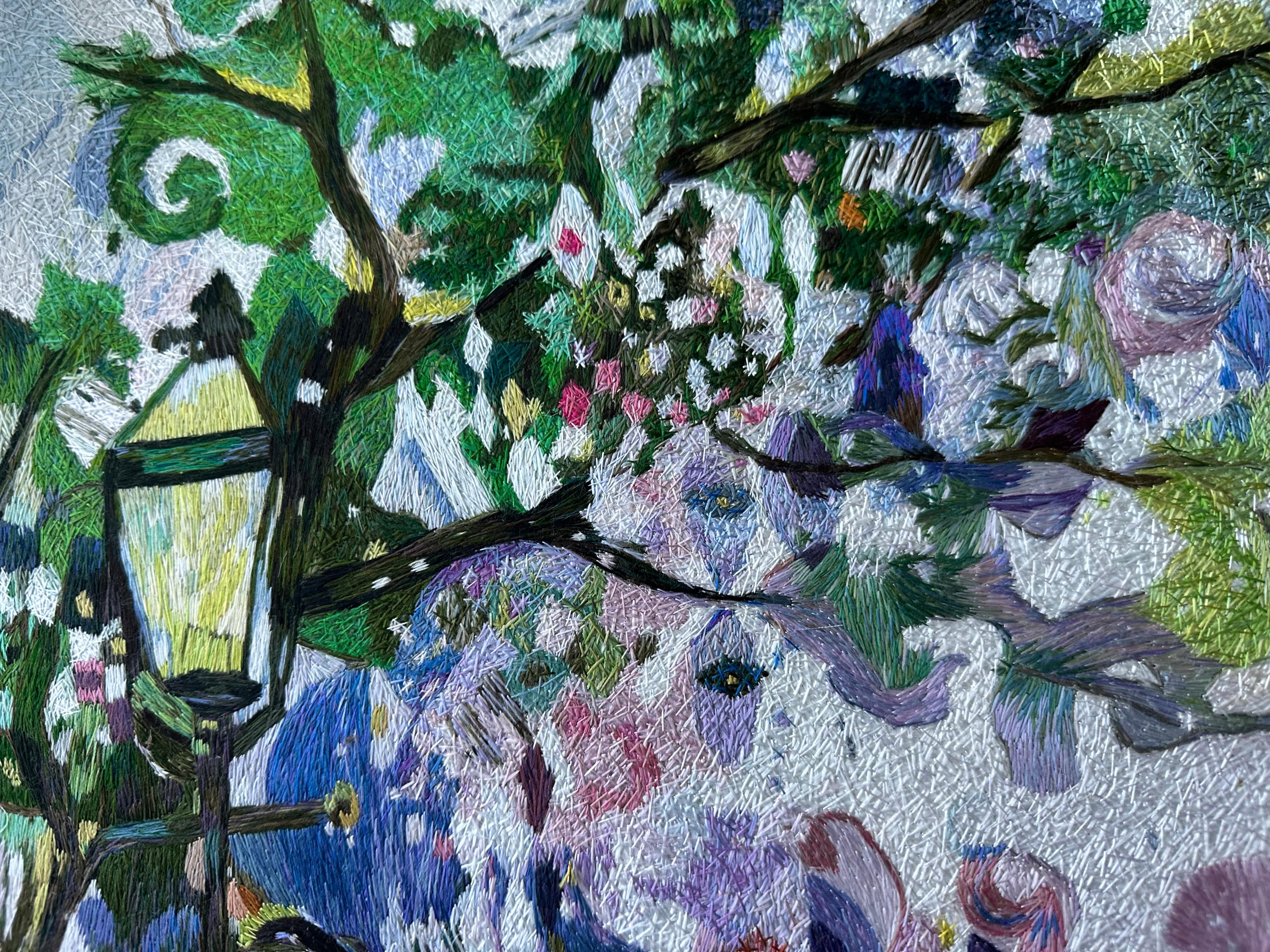 Zeitgenössischer Wandteppich aus Seide, Aquarelltechnik, helle mehrfarbige Schattierungen im Angebot 7