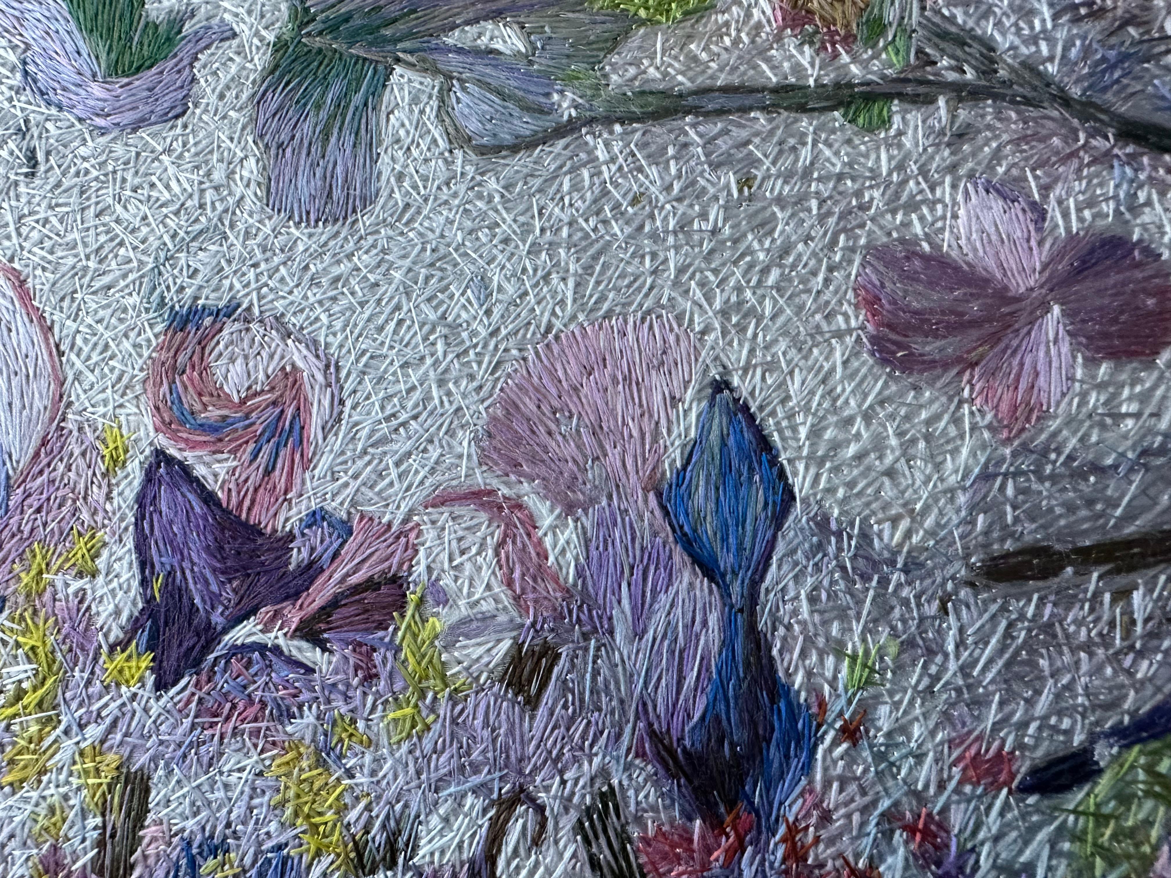 Zeitgenössischer Wandteppich aus Seide, Aquarelltechnik, helle mehrfarbige Schattierungen im Angebot 8