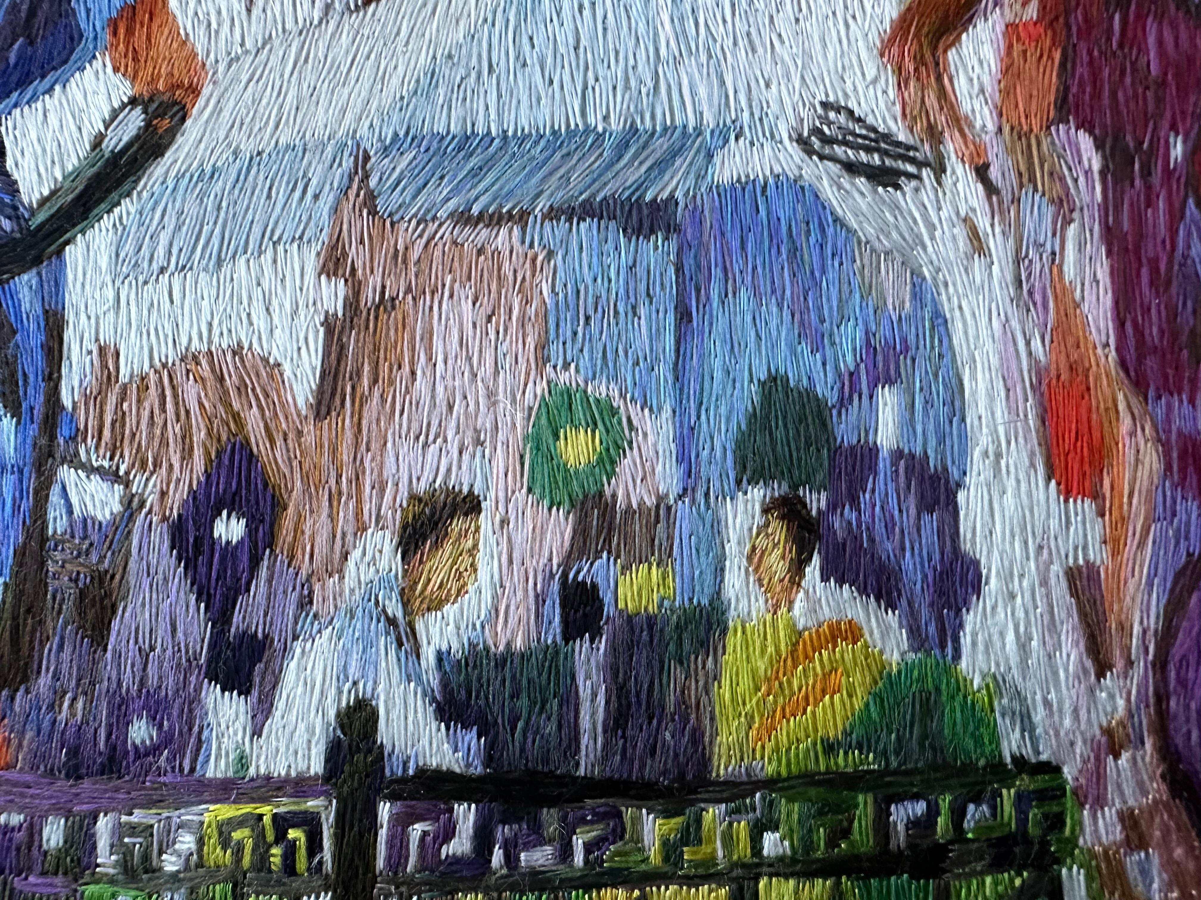 Zeitgenössischer Wandteppich aus Seide, Aquarelltechnik, helle mehrfarbige Schattierungen im Angebot 9