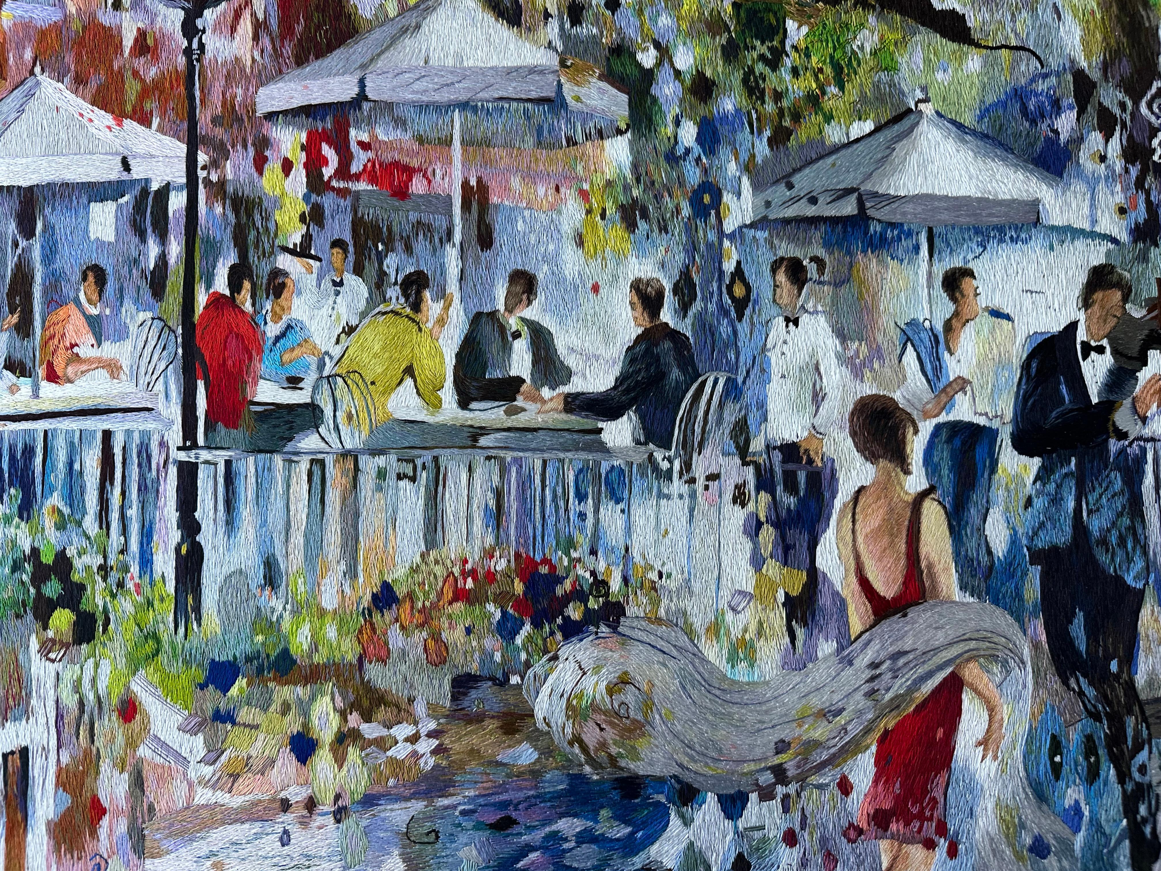Zeitgenössischer Wandteppich aus Seide, Aquarelltechnik, helle mehrfarbige Schattierungen (Moderne) im Angebot