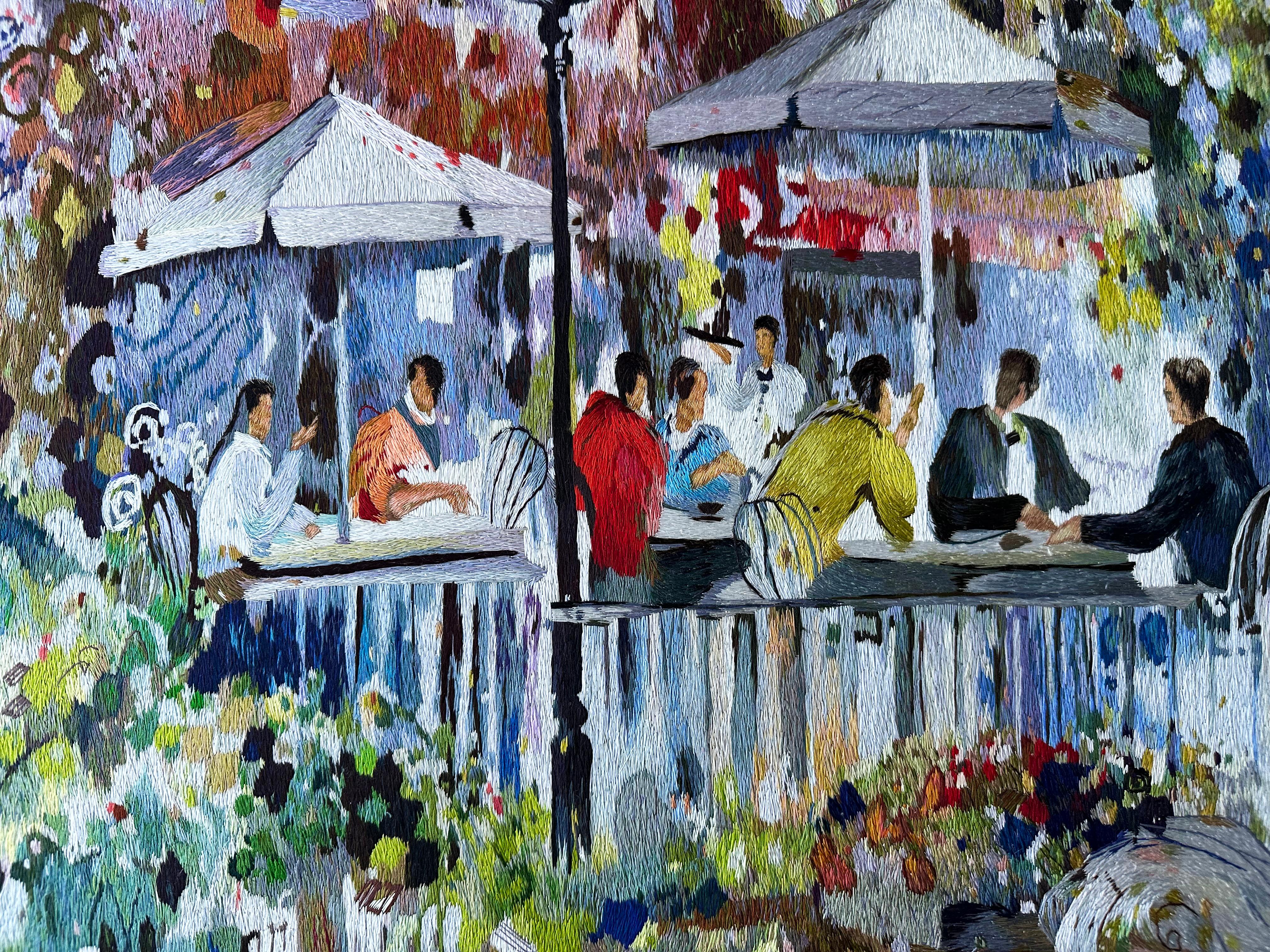 Zeitgenössischer Wandteppich aus Seide, Aquarelltechnik, helle mehrfarbige Schattierungen (Hongkong) im Angebot