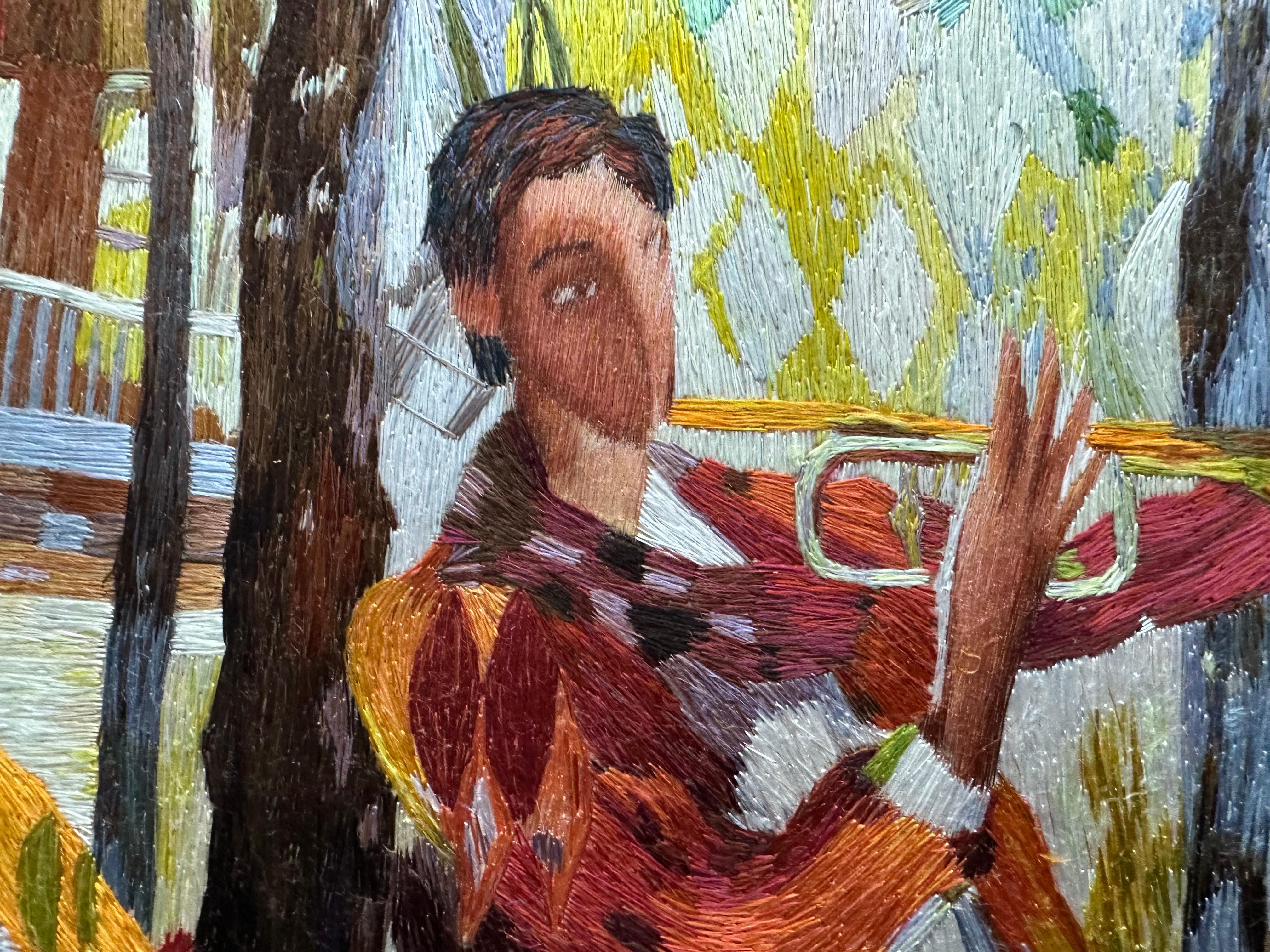 Zeitgenössischer Wandteppich aus Seide, Aquarelltechnik, helle mehrfarbige Schattierungen (Hongkong) im Angebot