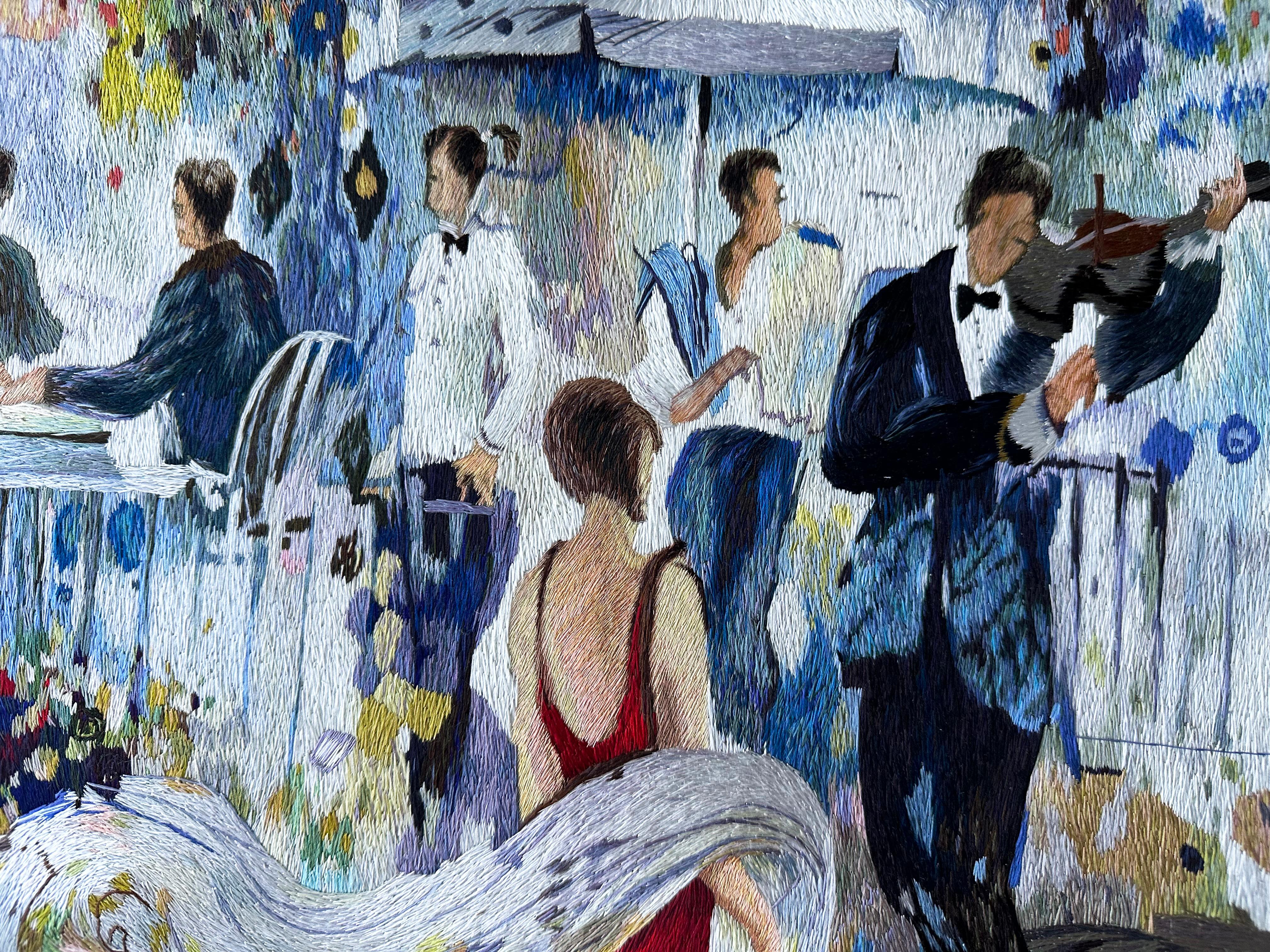 Zeitgenössischer Wandteppich aus Seide, Aquarelltechnik, helle mehrfarbige Schattierungen (Handgefertigt) im Angebot