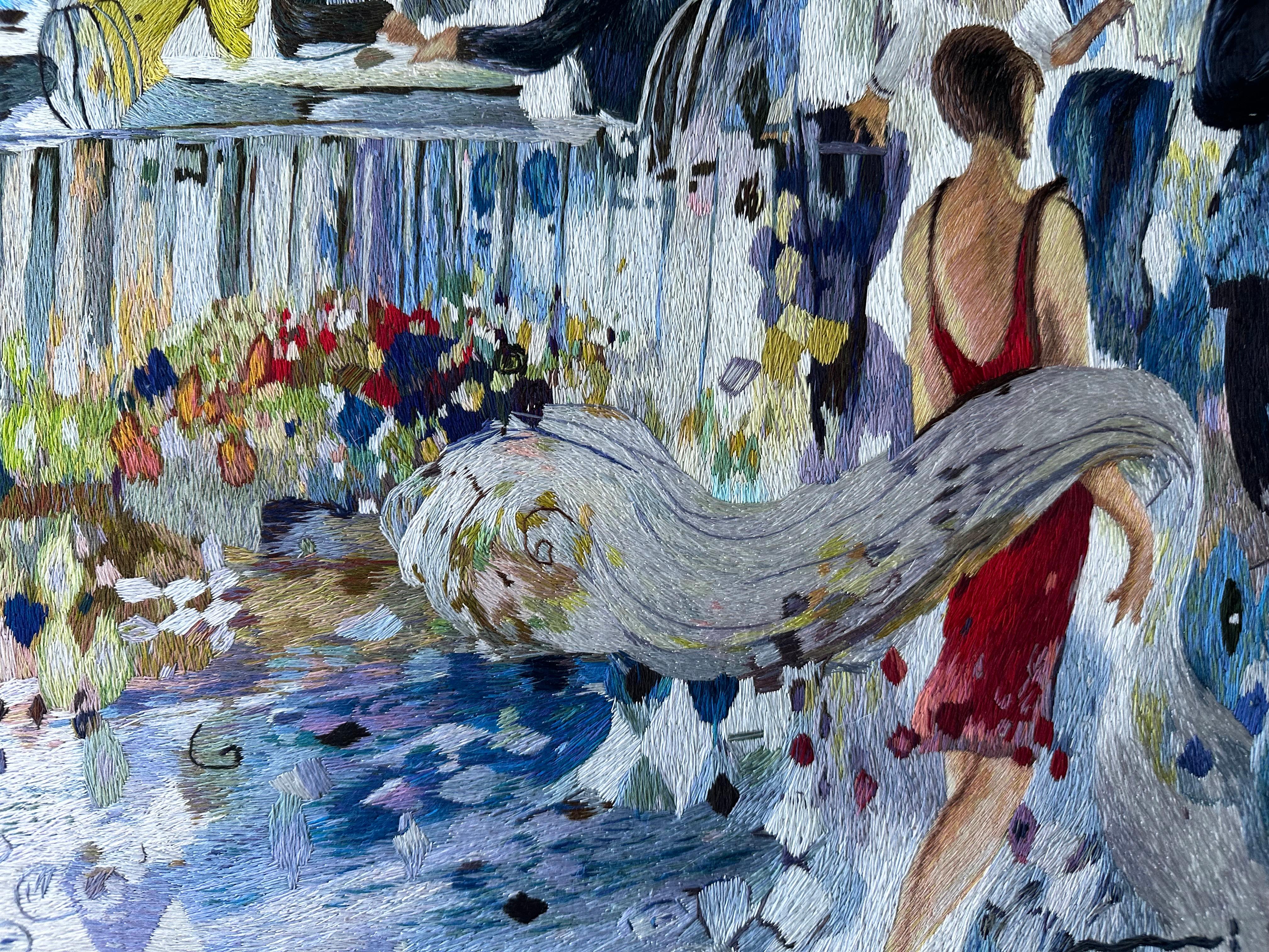 Zeitgenössischer Wandteppich aus Seide, Aquarelltechnik, helle mehrfarbige Schattierungen im Zustand „Neu“ im Angebot in Hong Kong, HK