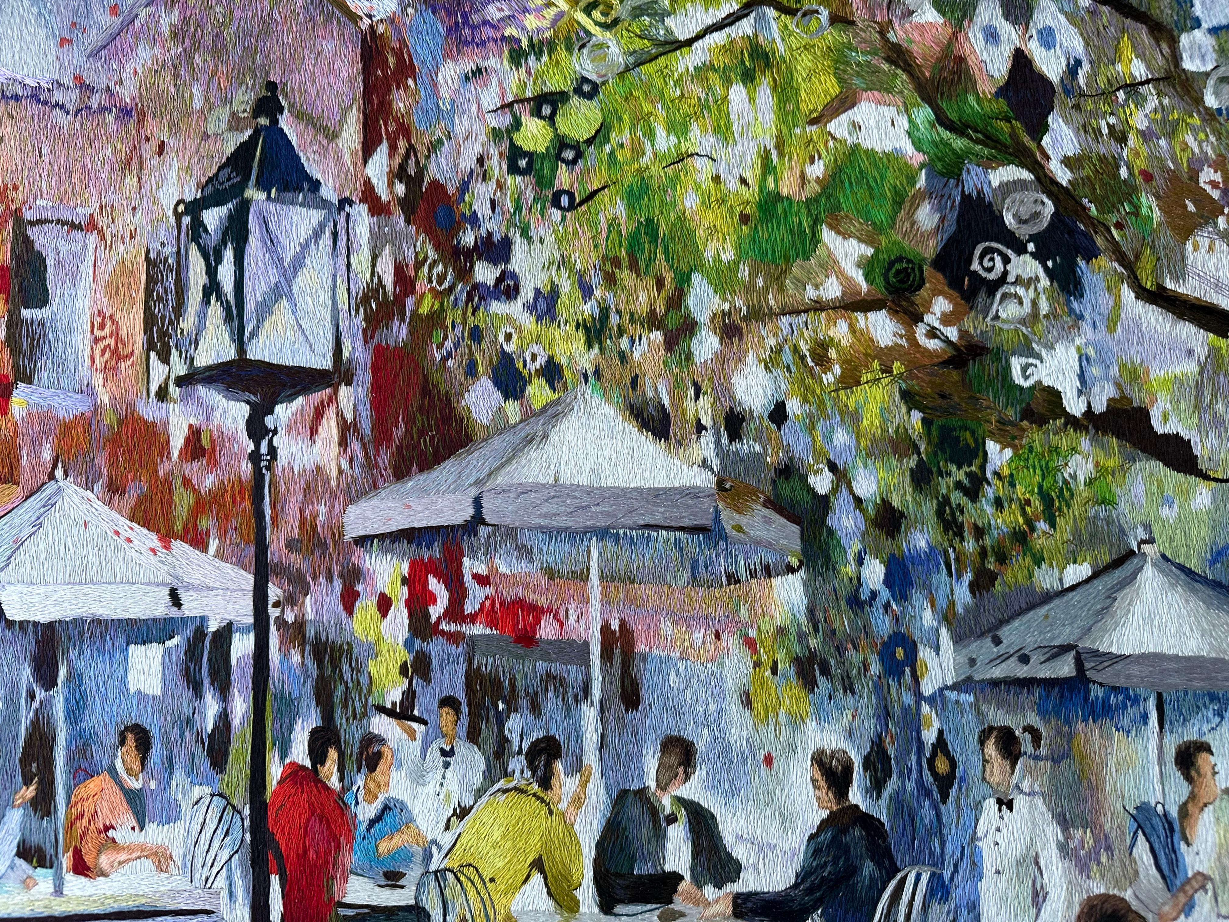 Zeitgenössischer Wandteppich aus Seide, Aquarelltechnik, helle mehrfarbige Schattierungen im Angebot 1