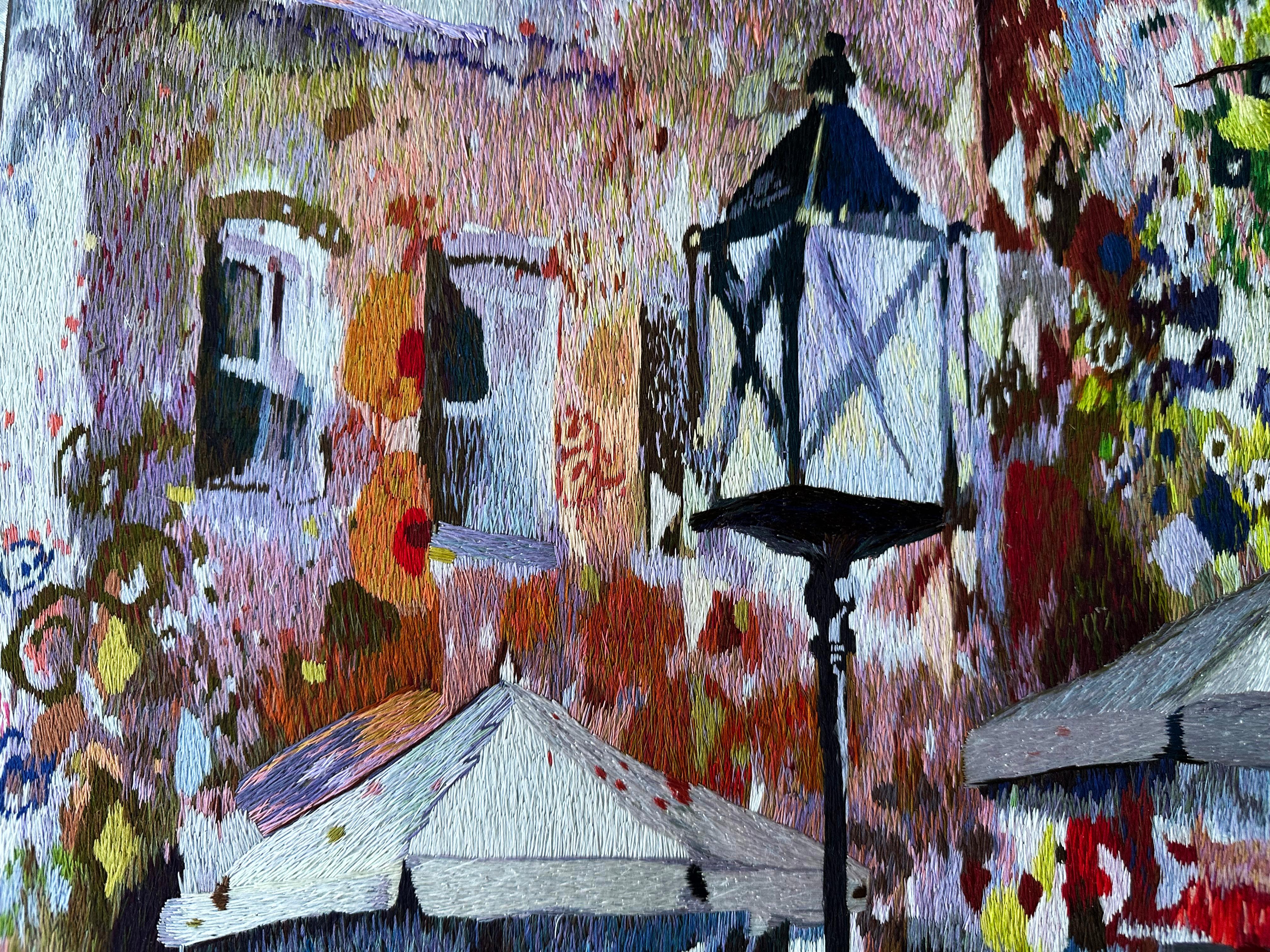 Zeitgenössischer Wandteppich aus Seide, Aquarelltechnik, helle mehrfarbige Schattierungen im Angebot 2