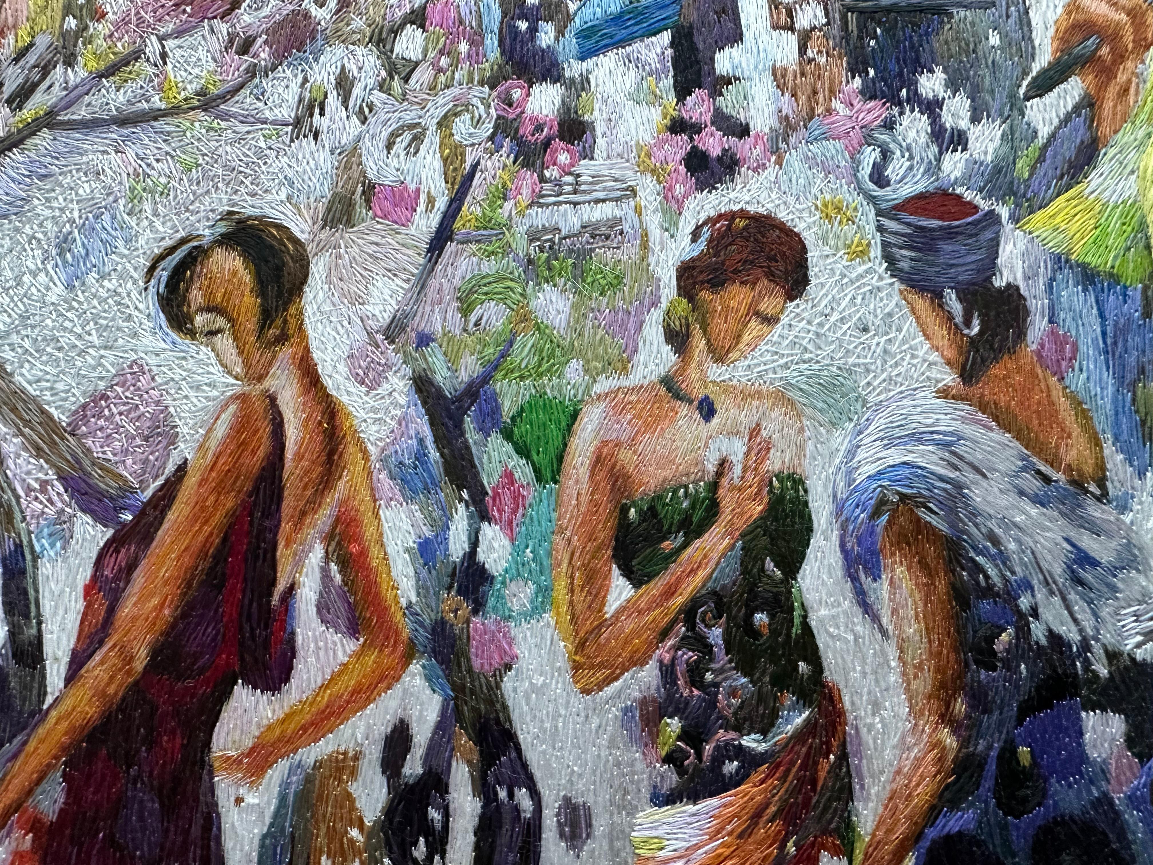 Zeitgenössischer Wandteppich aus Seide, Aquarelltechnik, helle mehrfarbige Schattierungen im Angebot 2