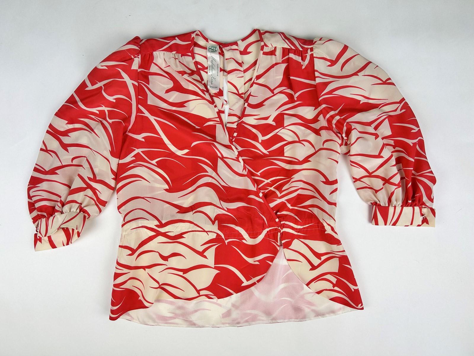 Seidenkrepp-Bluse und Rock aus Seidenkrepp - Frankreich um 1980 im Angebot 6