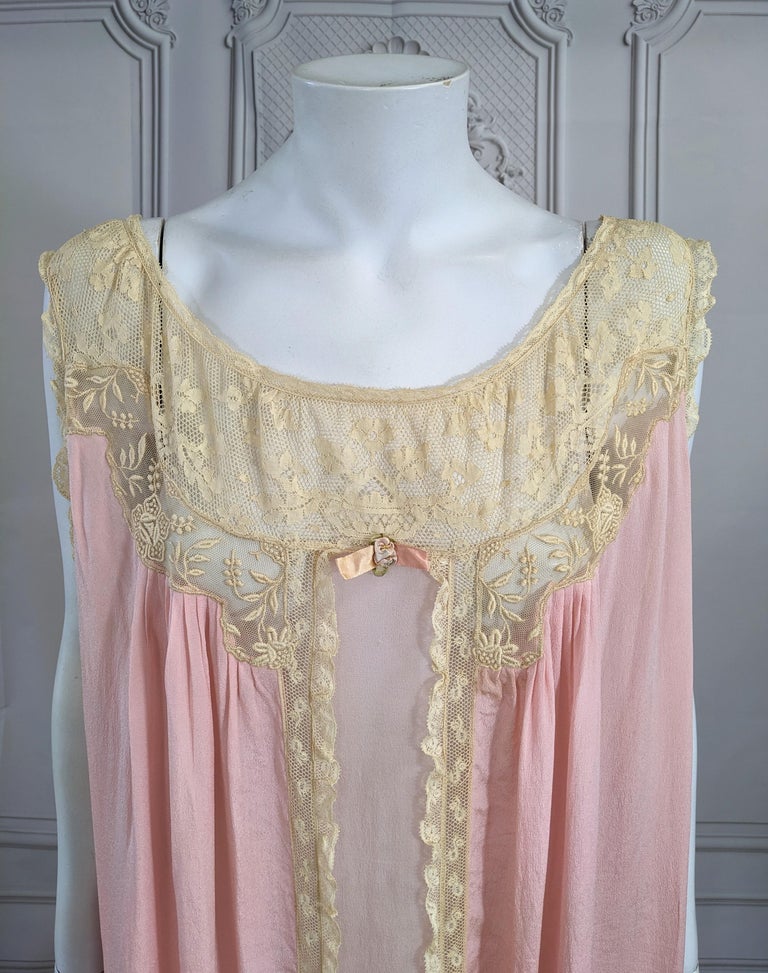 S | 1930s Sheer Crepe Chiffon and Lace Dress