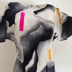 Silk crepe Flora Kung NWT cocktail black white neon mermaid long dress