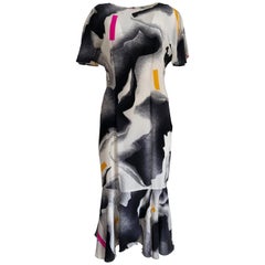 Vintage Silk crepe Flora Kung NWT cocktail black white neon mermaid long dress