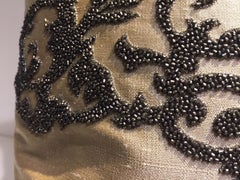 Silk Cushion Color Birch Silver Beading Damask Design Hand Embroidery