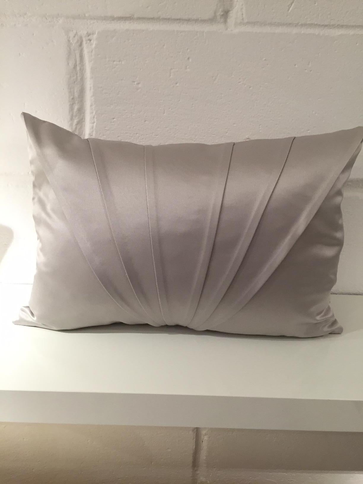Contemporary Silk Cushion Fan Pleat Detail Colour Silver Grey Rectangular