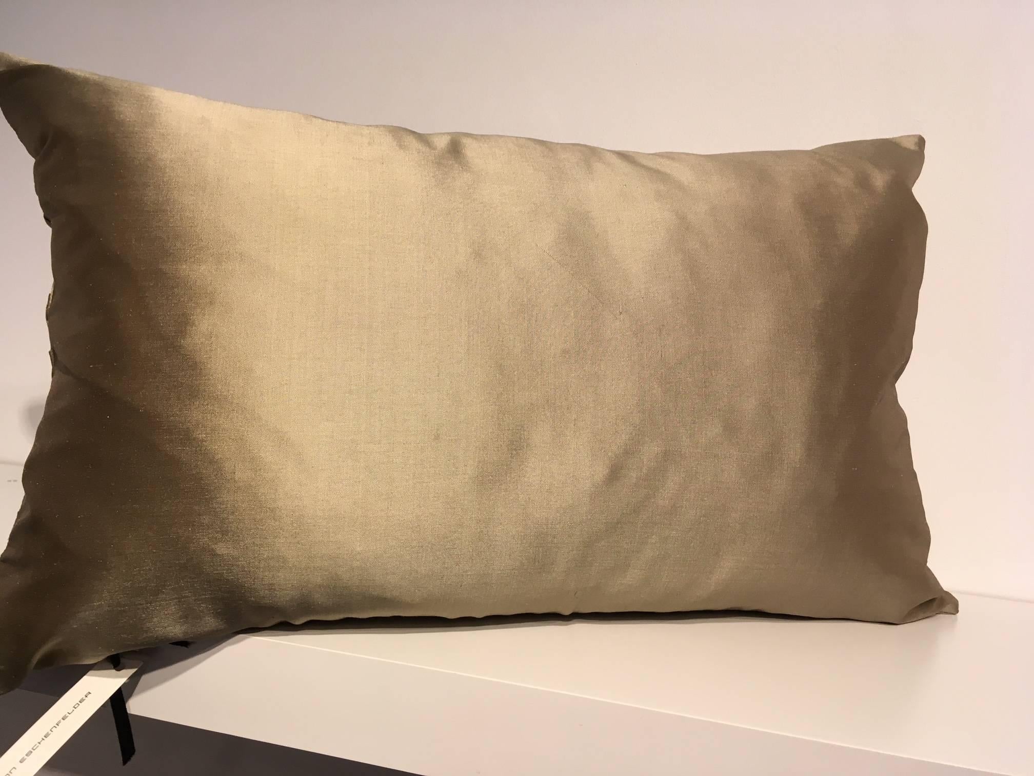 German Silk Cushion Pleated Horizontal Stripe Detail Colour Platinum For Sale