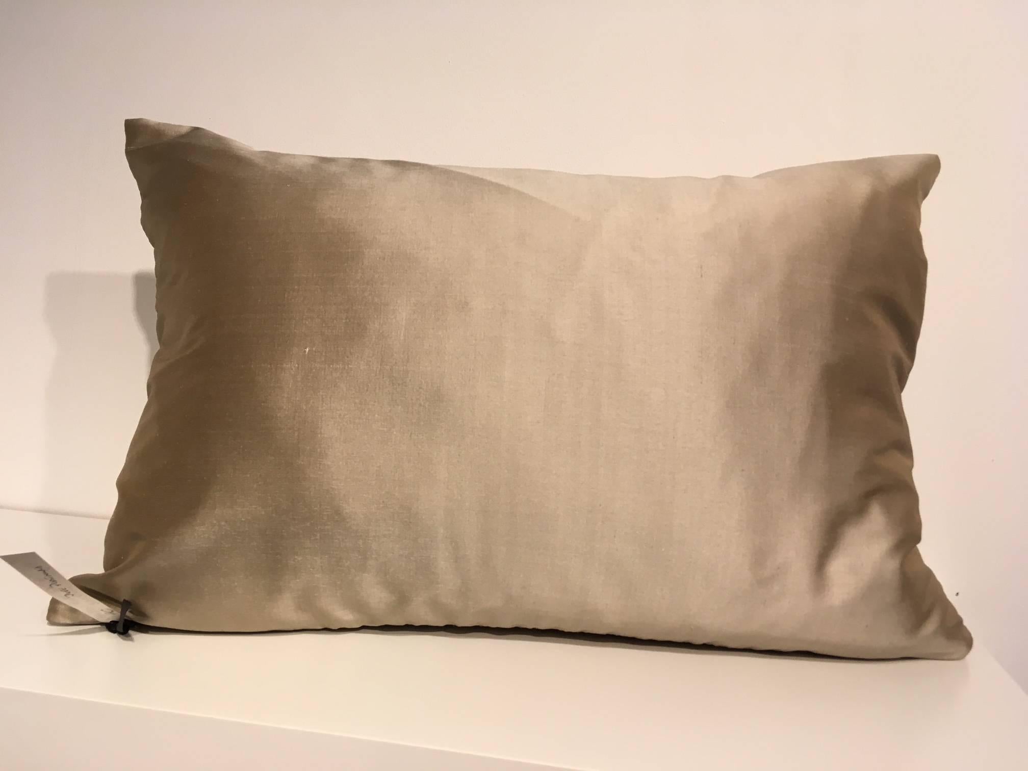 German Silk Cushion Pleated Horizontal Stripe Detail Colour Pure Platinum For Sale