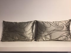 Silk Cushions Color White Gold  Hand Embroidery Art Deco Beading Silver