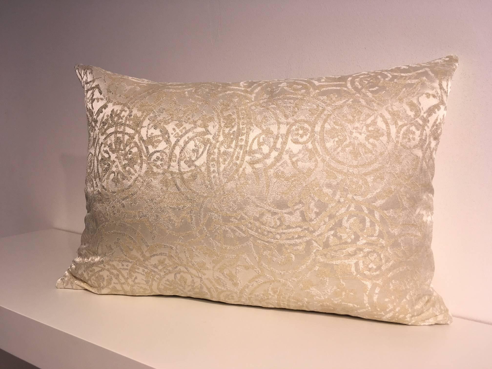 German Silk Cushions Ornamental Pattern Colour Ivory and Light Gold For Sale