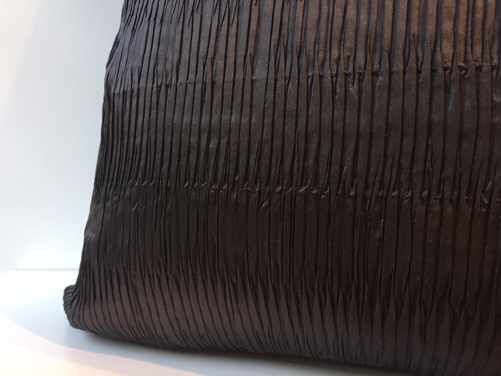 Modern Silk Cushions Pleated Pattern Embossed Color Brown Square Size For Sale