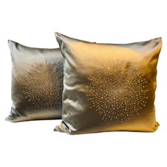 Silk Cushions Starburst Hand Embroidery Swarovski Crystals Silk Color Grey-Gold