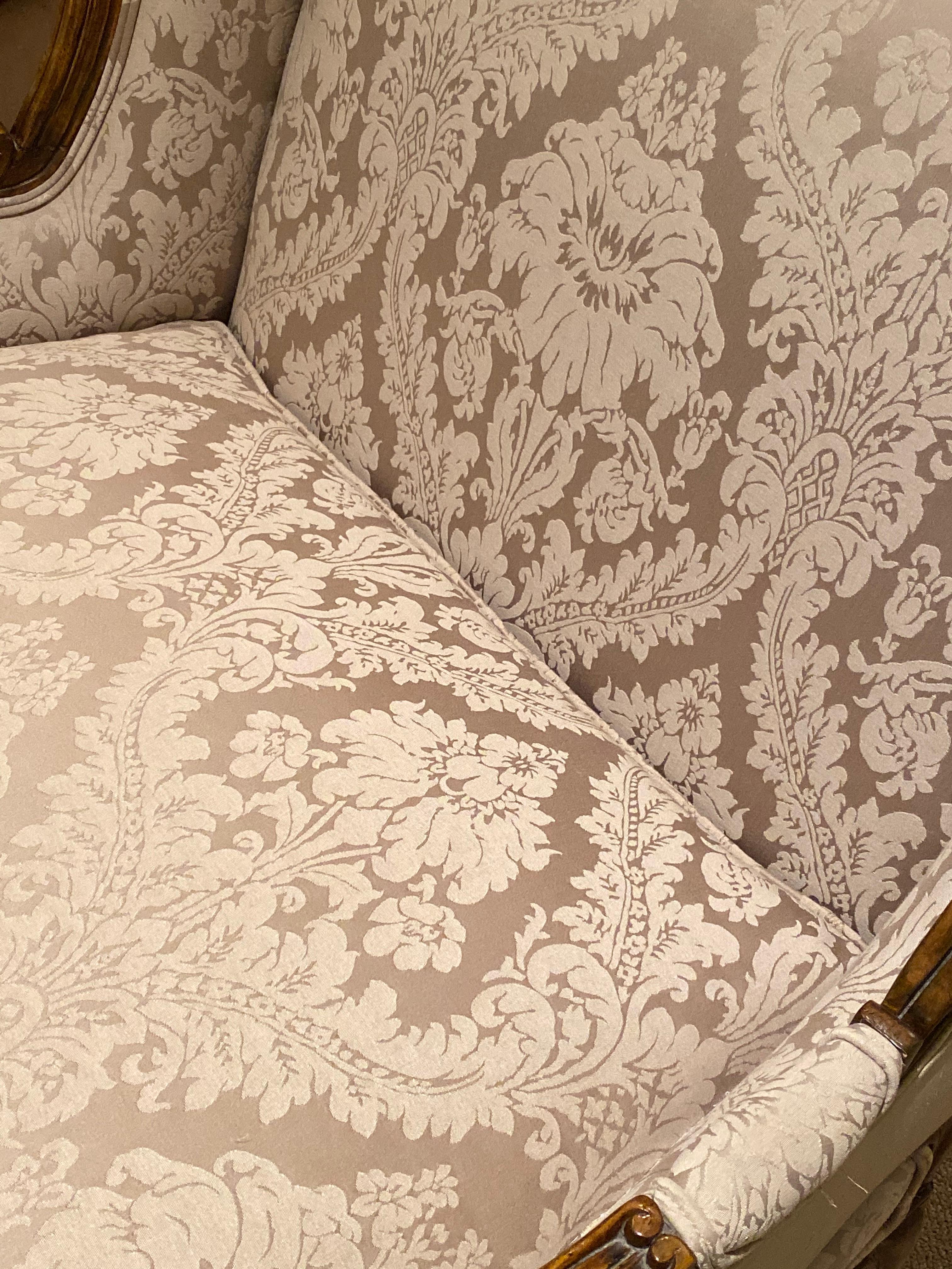 Silk Damask Upholstered Large Bergere Chair For Sale 5