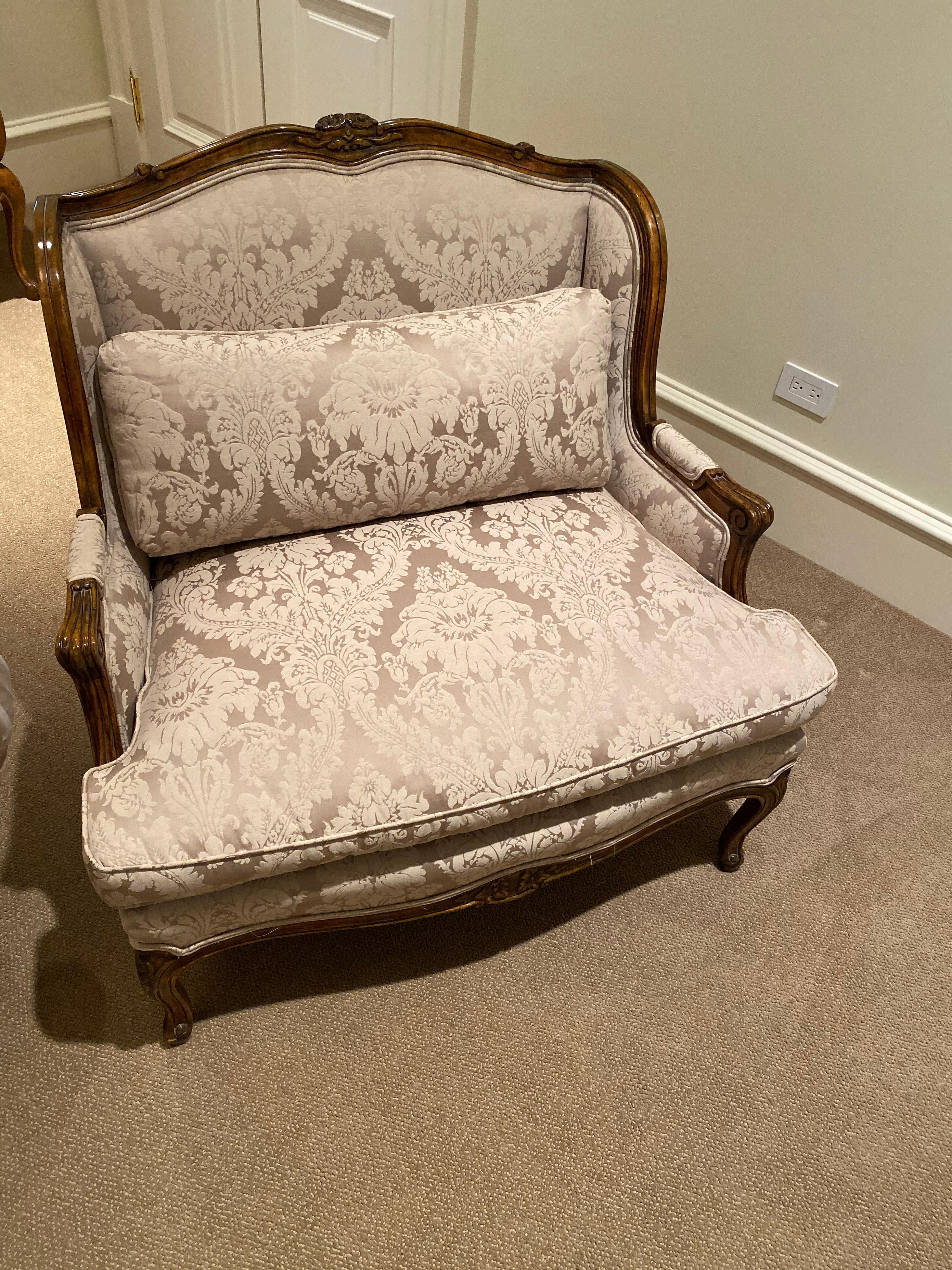 Silk Damask Upholstered Large Bergere Chair For Sale 8