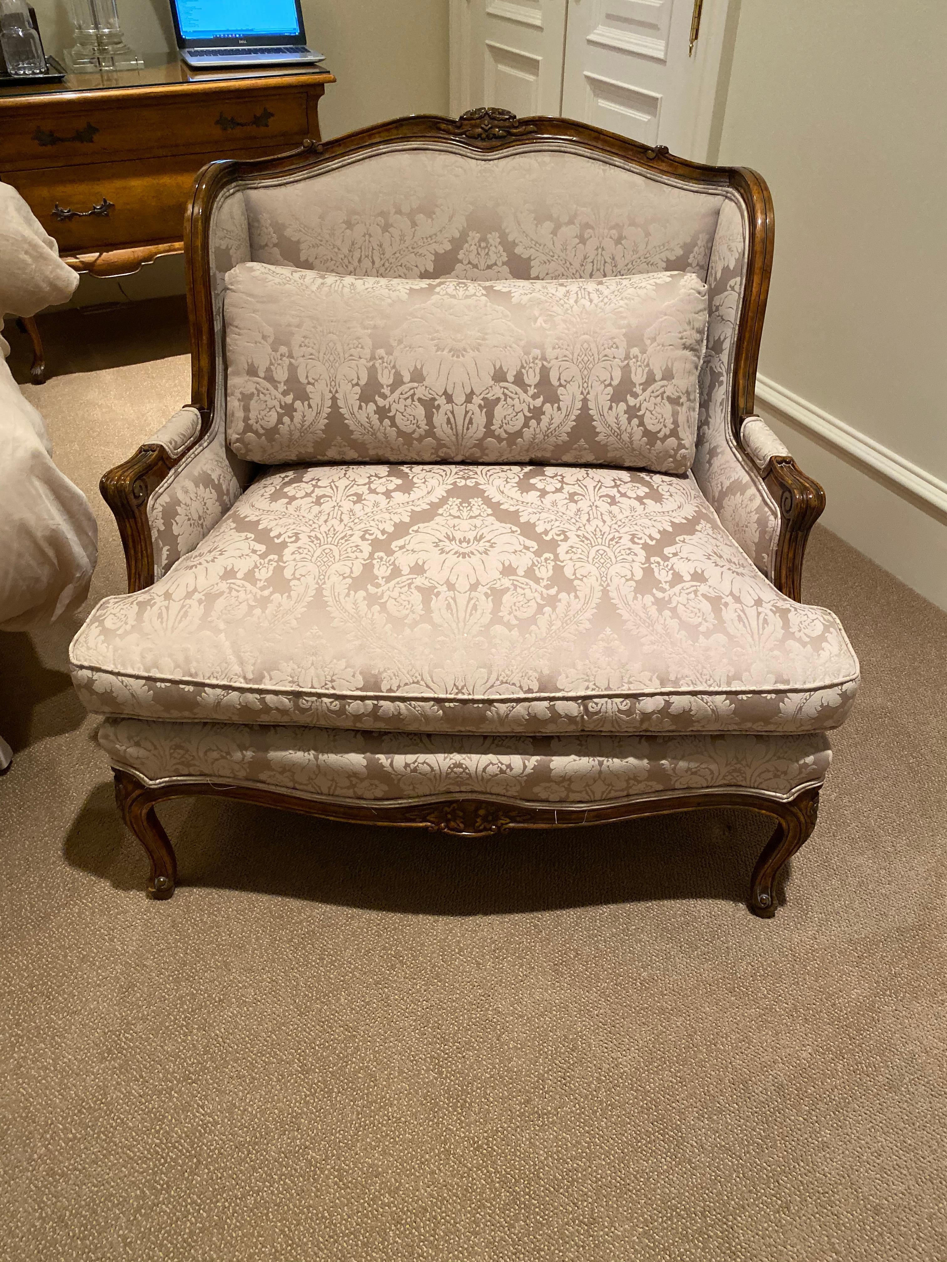 Silk Damask Upholstered Large Bergere Chair For Sale 9