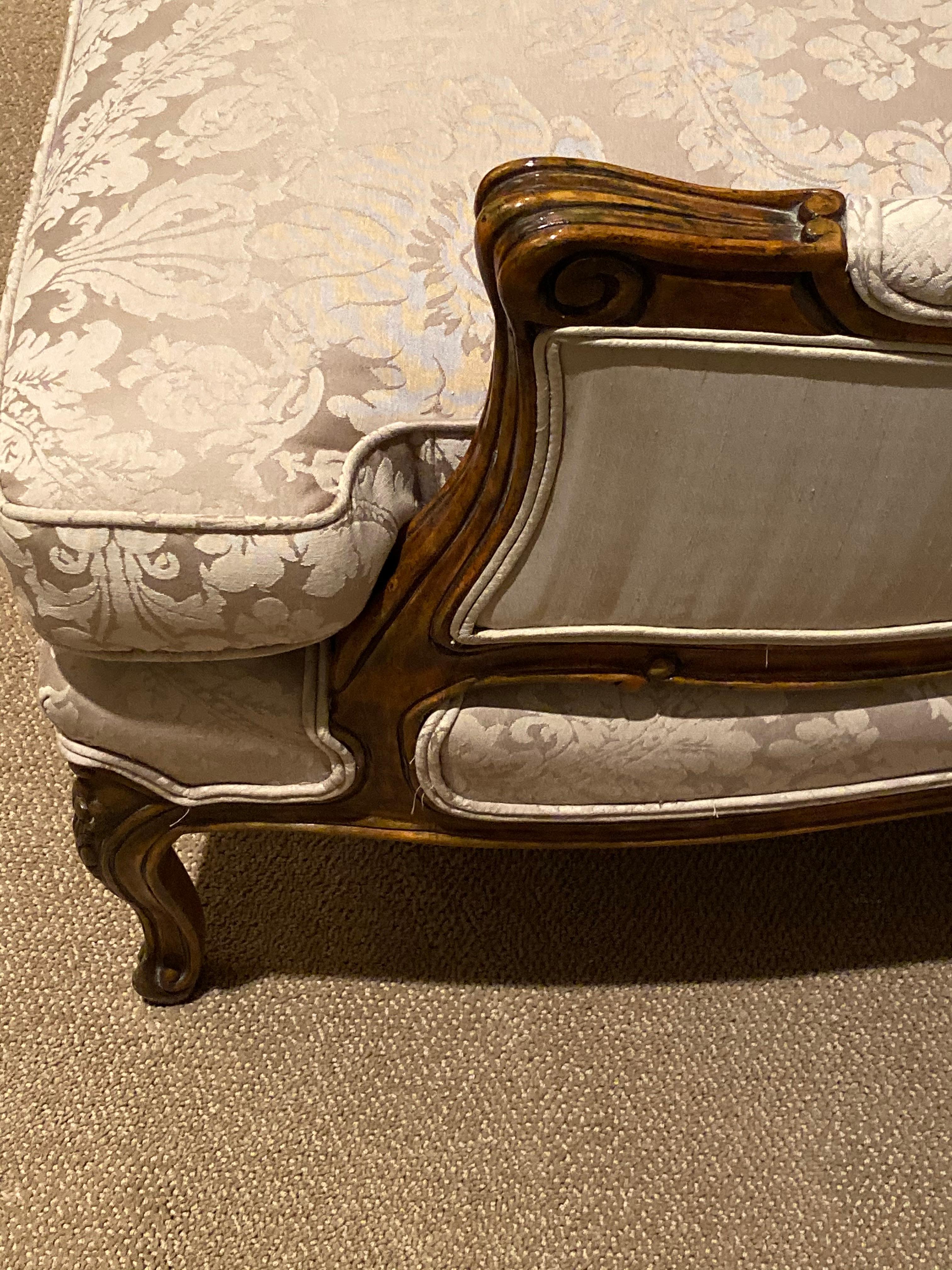Silk Damask Upholstered Large Bergere Chair In Good Condition For Sale In Chicago, IL