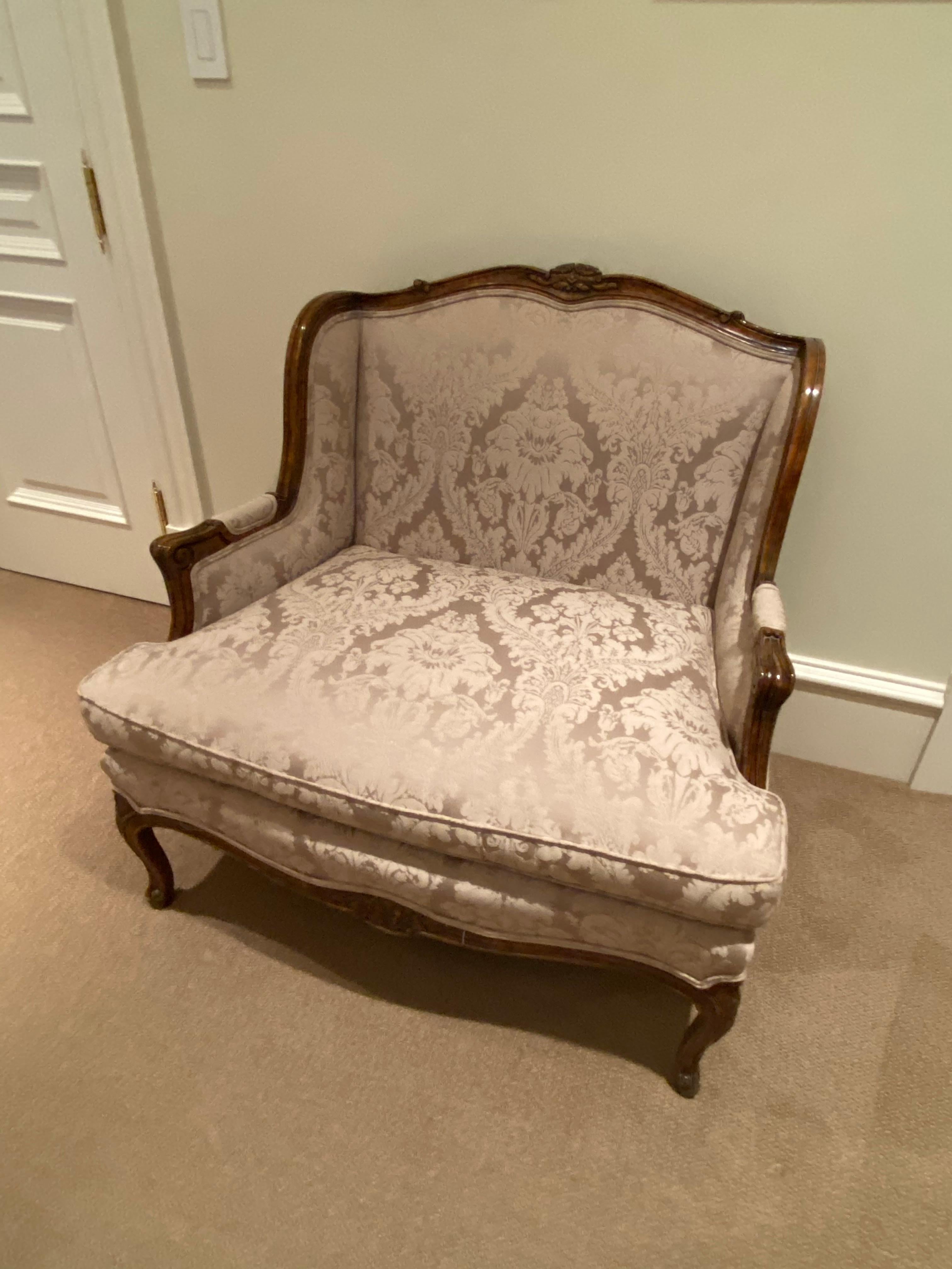 20th Century Silk Damask Upholstered Large Bergere Chair For Sale