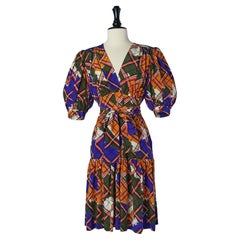Silk day dress with check pattern Yves Saint Laurent Variation