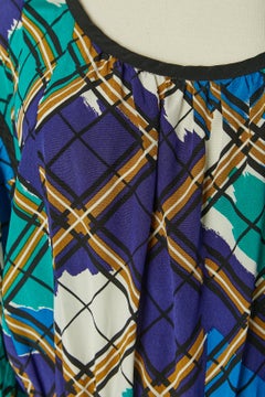 Silk day dress with printed check pattern Yves Saint Laurent Variation