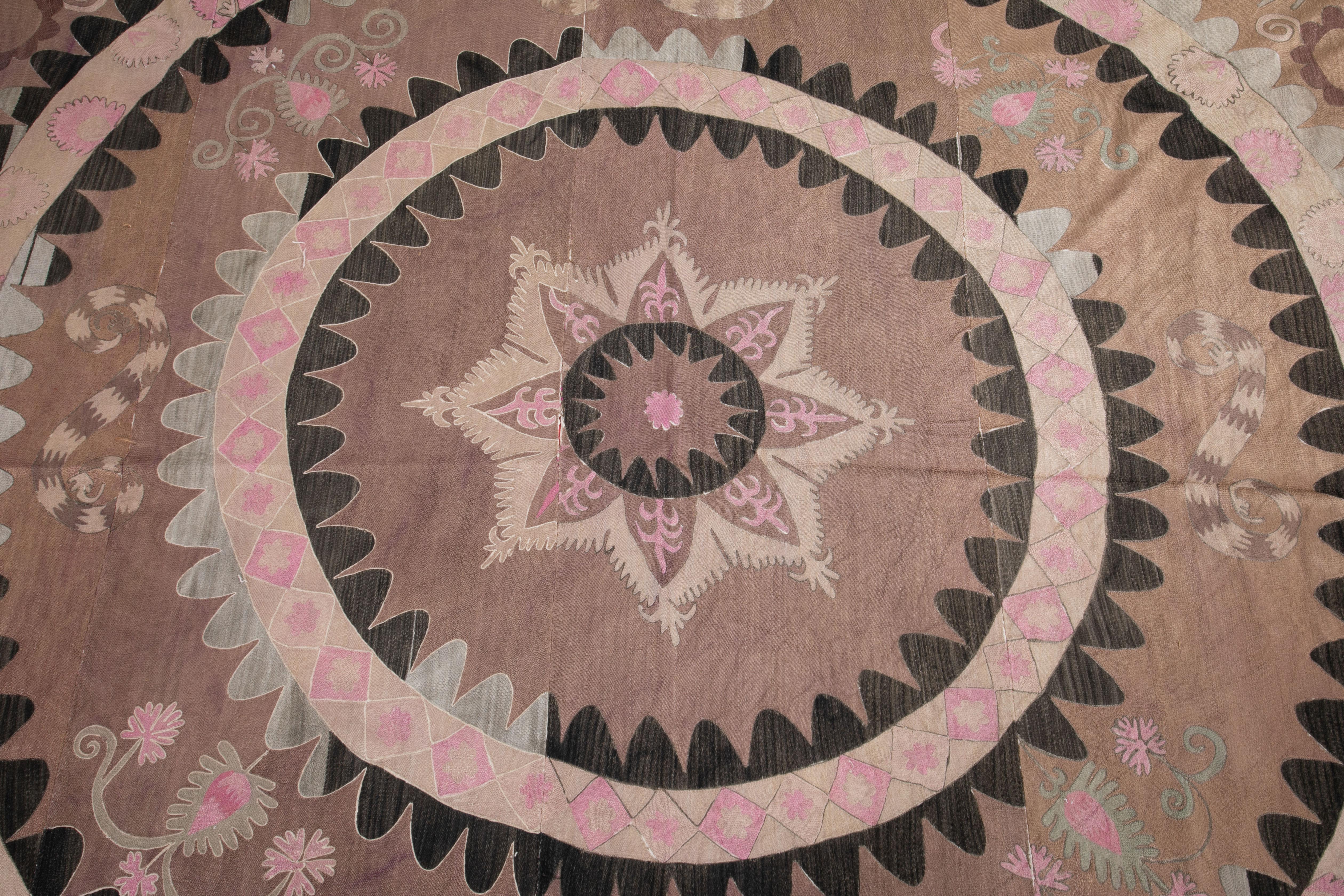 Silk Densely Embroidered Suzani from Tashkent Uzbekistan, 1930s For Sale 2