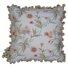 Silk Down Filled Floral Embroidered Tassel Lumbar Throw Pillow 16"