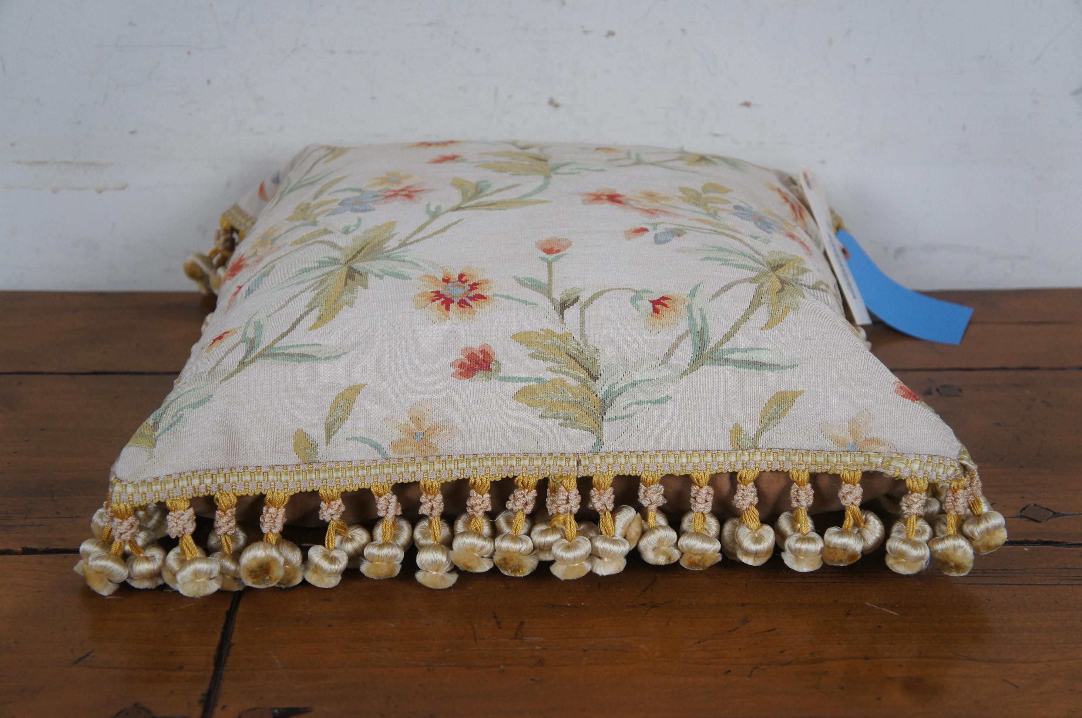 Silk Down Filled Floral Embroidered Tassel Lumbar Throw Pillow 18