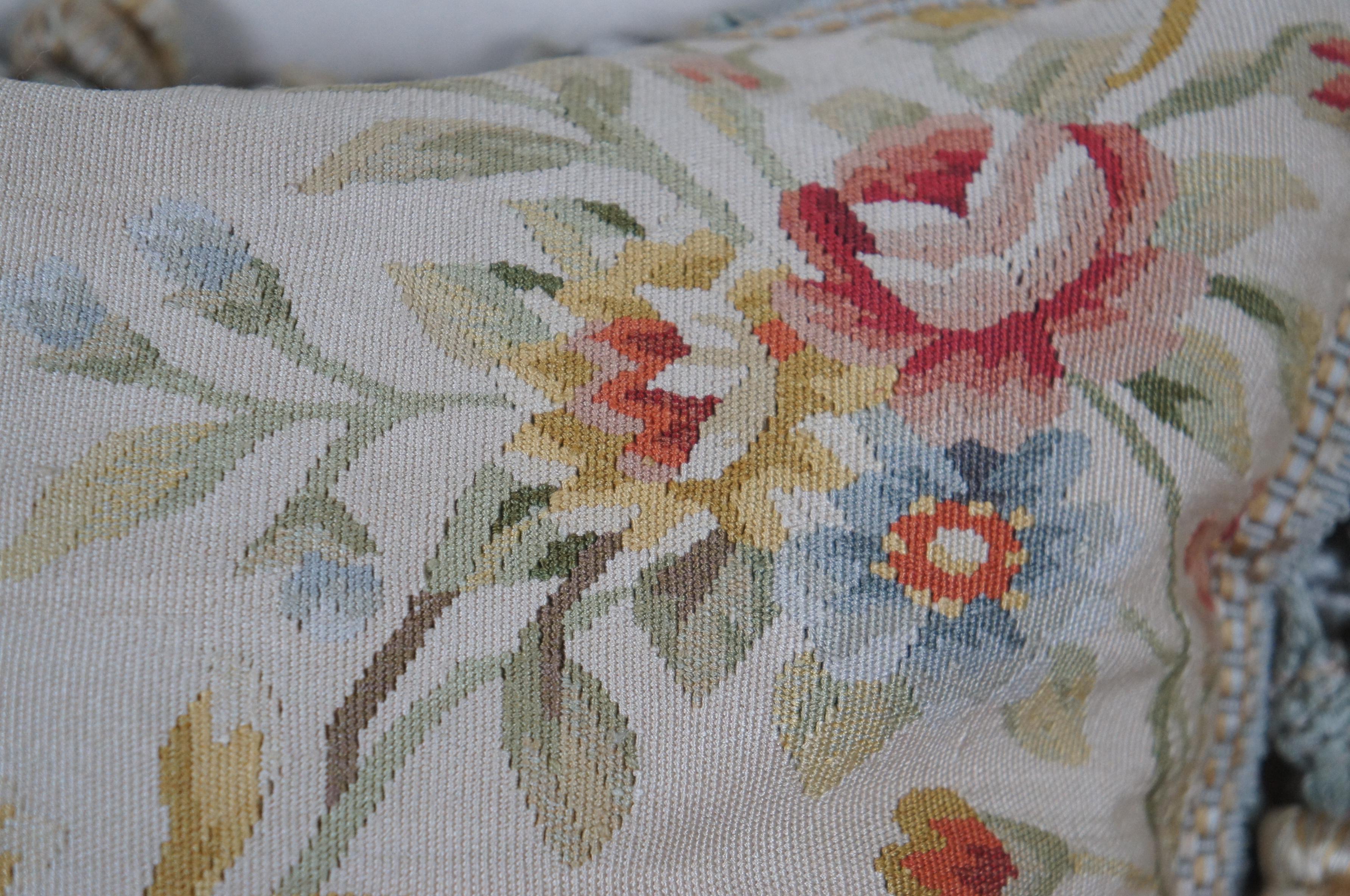 Silk Down Filled Floral Embroidered Tassel Lumbar Throw Pillow Cushion 16