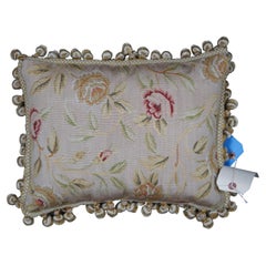 Silk Down Filled Floral Rose Embroidered Tassel Lumbar Throw Pillow Cushion 16"