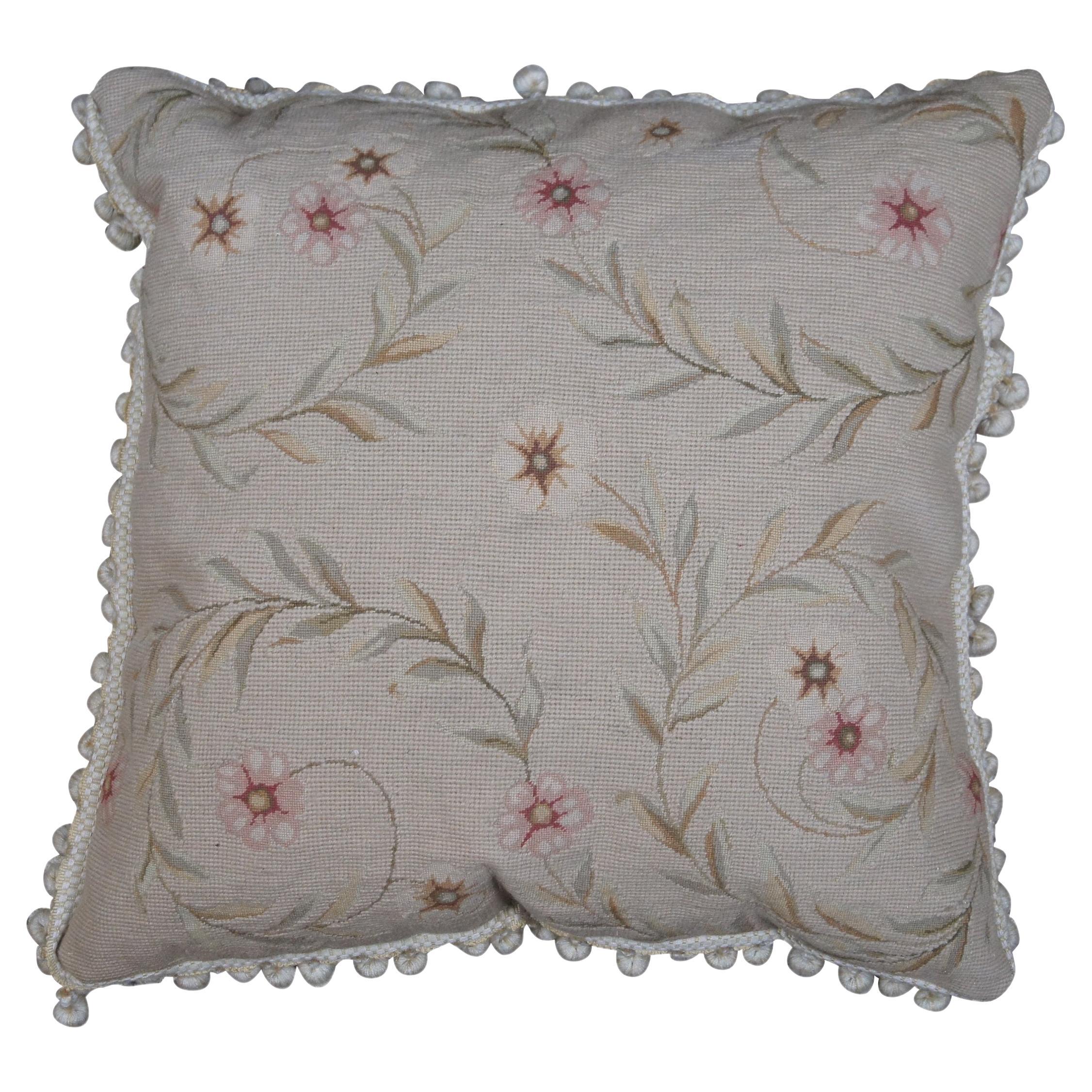 Silk Down Filled Morning Glory Floral Embroidered Tassel Lumbar Throw Pillow 22"