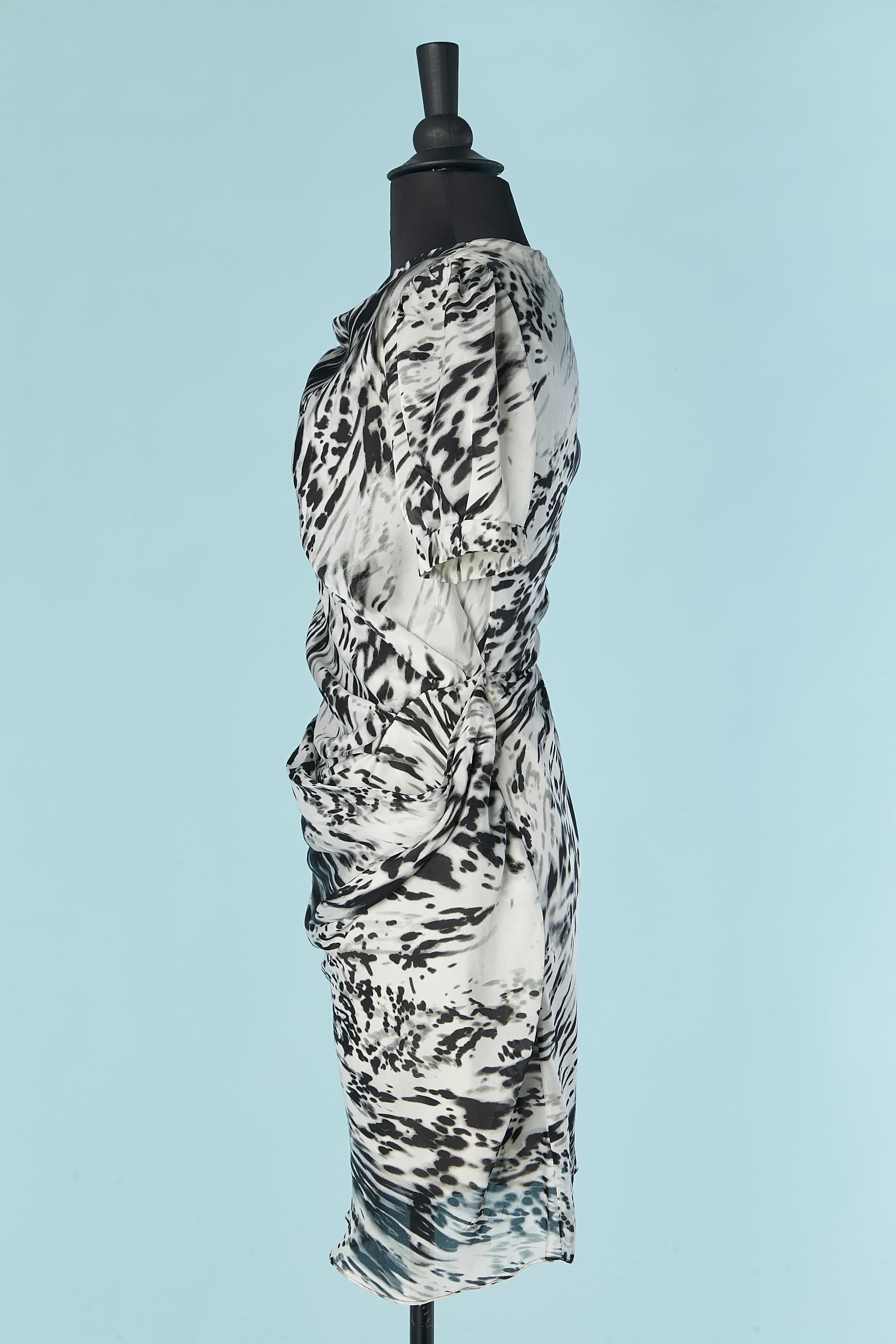 Women's Silk draped dress with black and white print BALENCIAGA For Sale