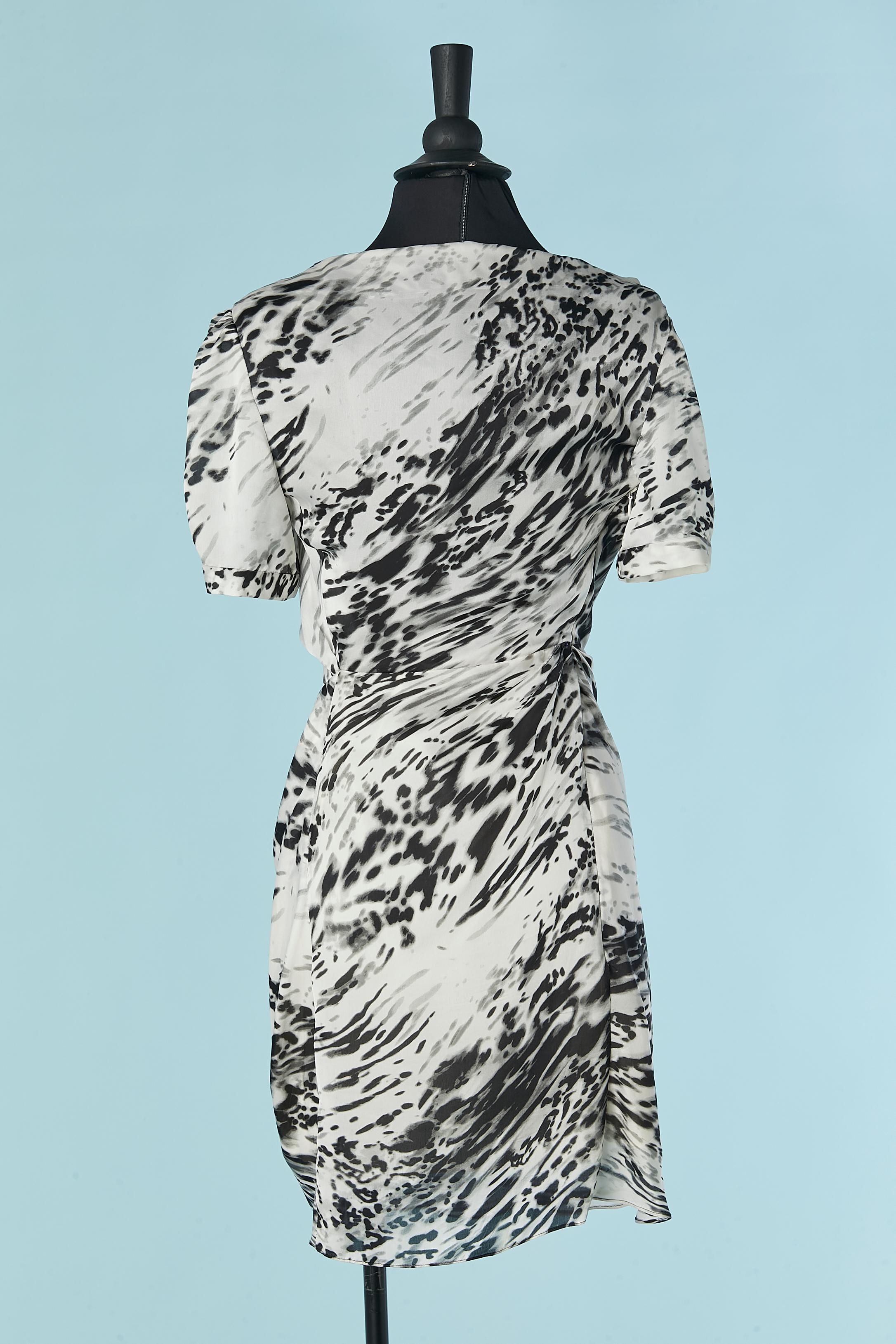 Silk draped dress with black and white print BALENCIAGA For Sale 1