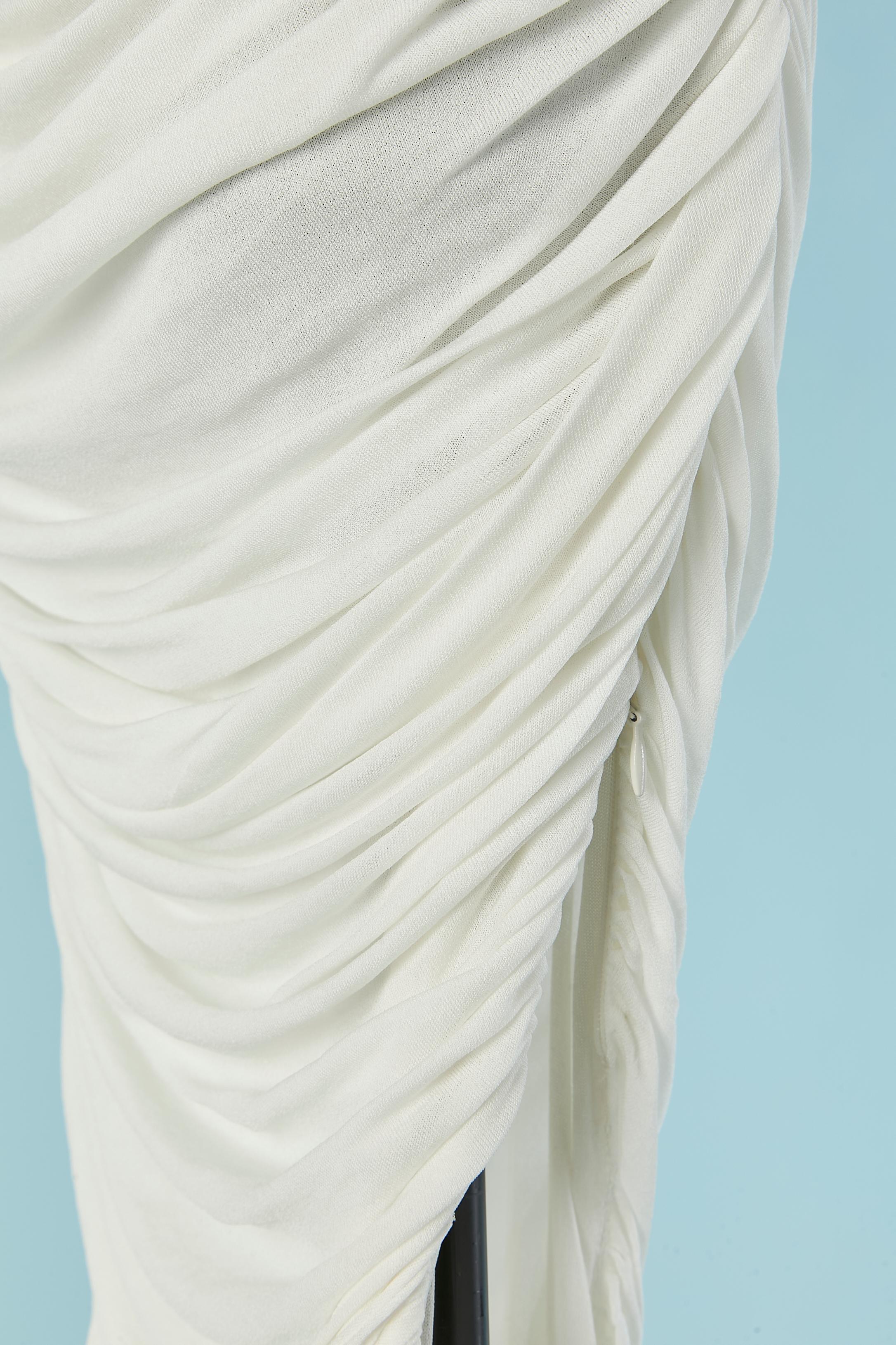 Silk draped jersey evening dress with sheer tulle sleeve TOM FORD For Sale 1
