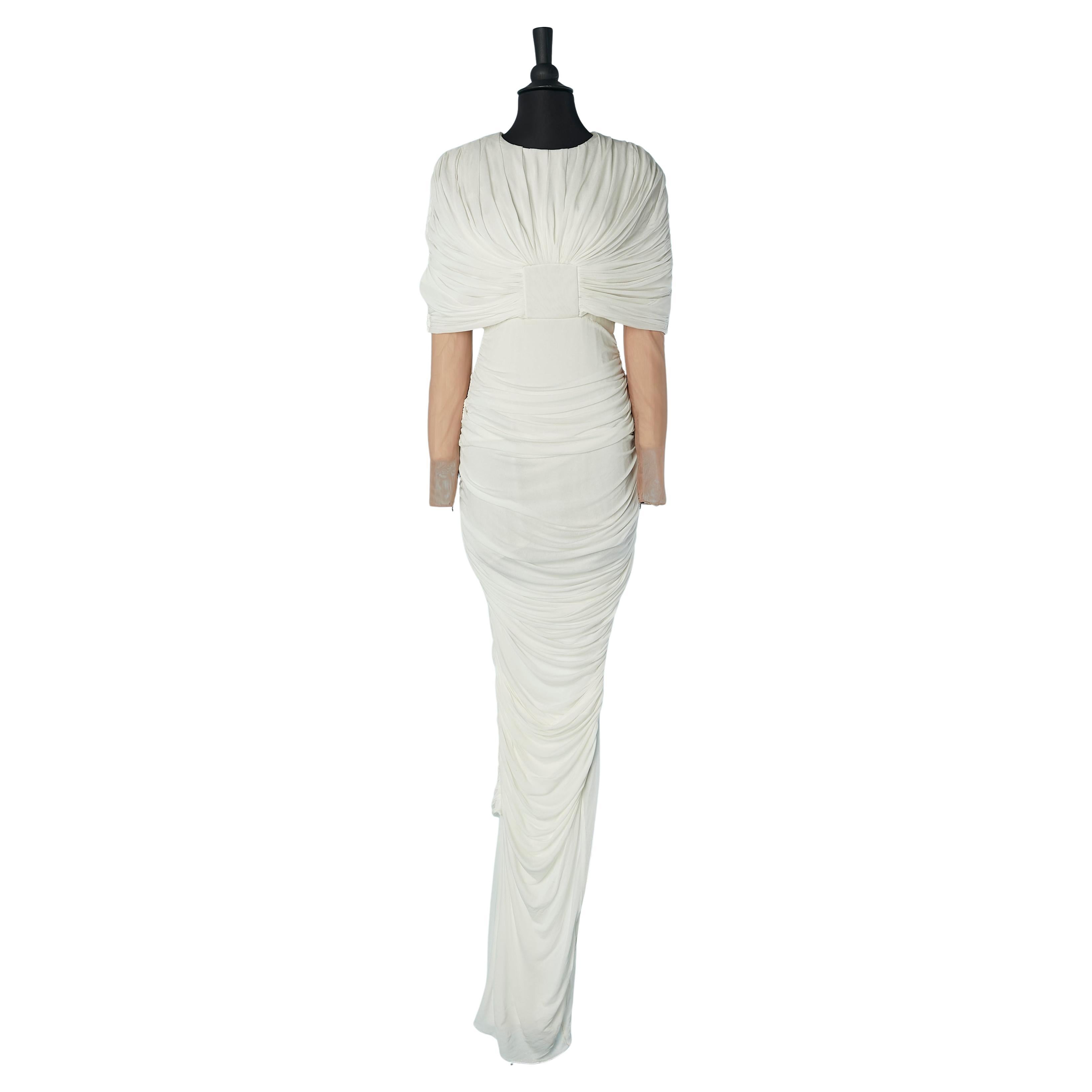Silk draped jersey evening dress with sheer tulle sleeve TOM FORD For Sale