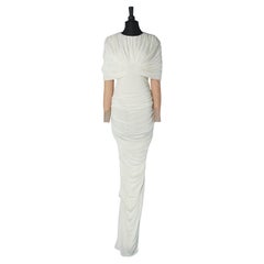 Silk draped jersey evening dress with sheer tulle sleeve TOM FORD