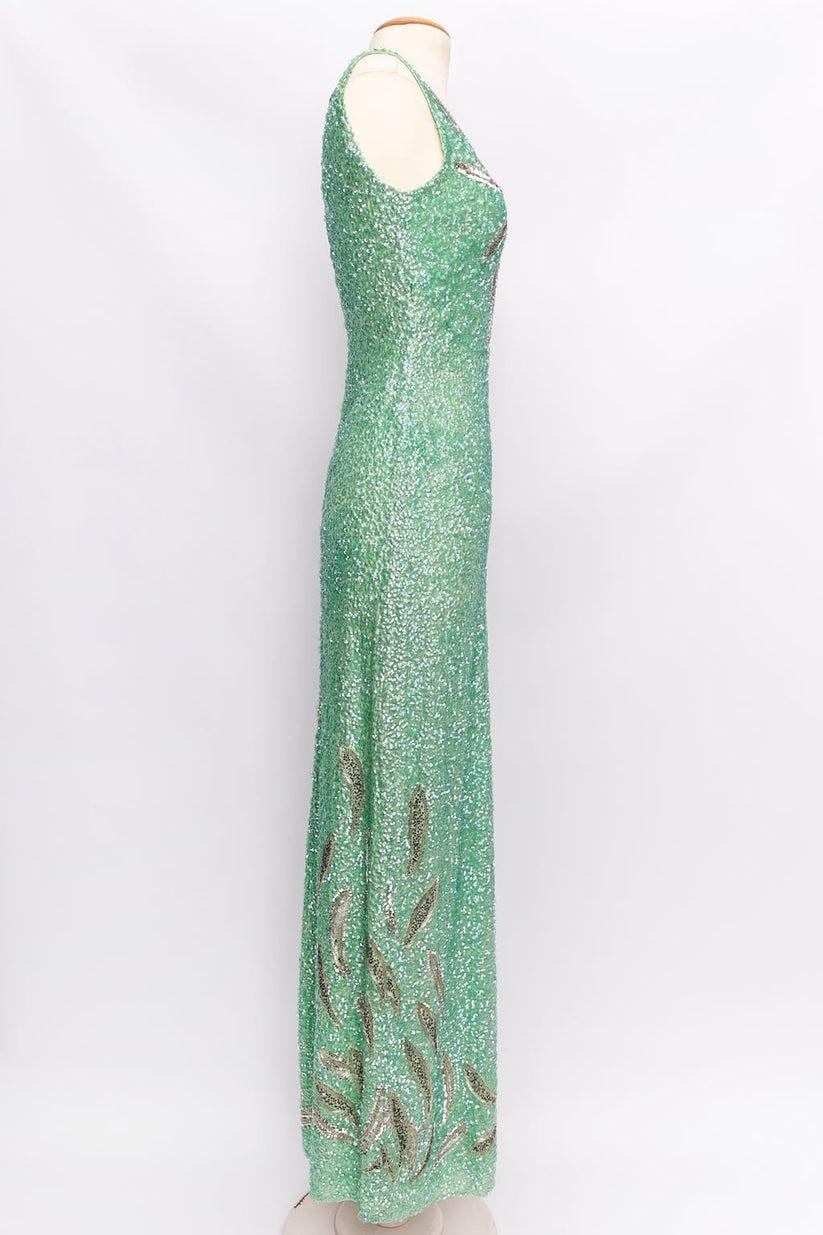 Women's Silk Dress Embroidered with Sequins, 1960s-1970s For Sale