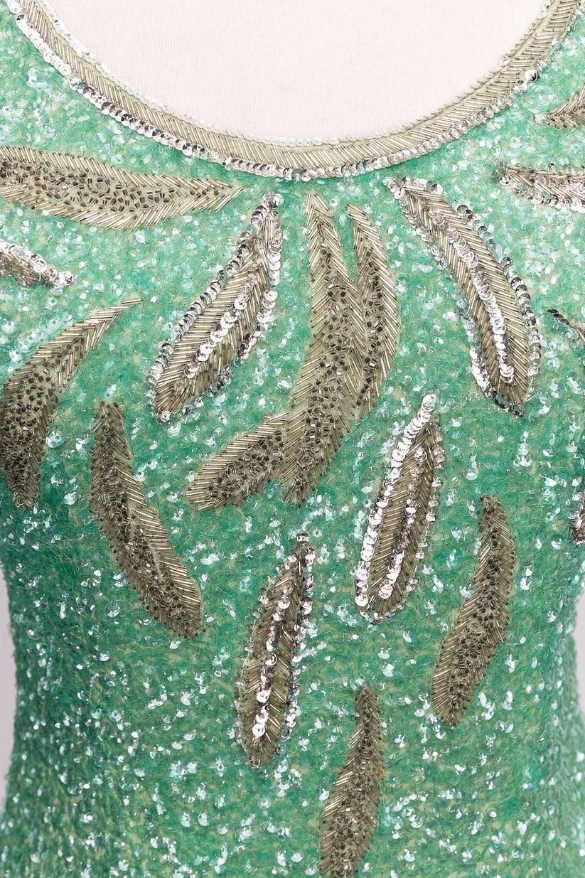 Silk Dress Embroidered with Sequins, 1960s-1970s For Sale 2