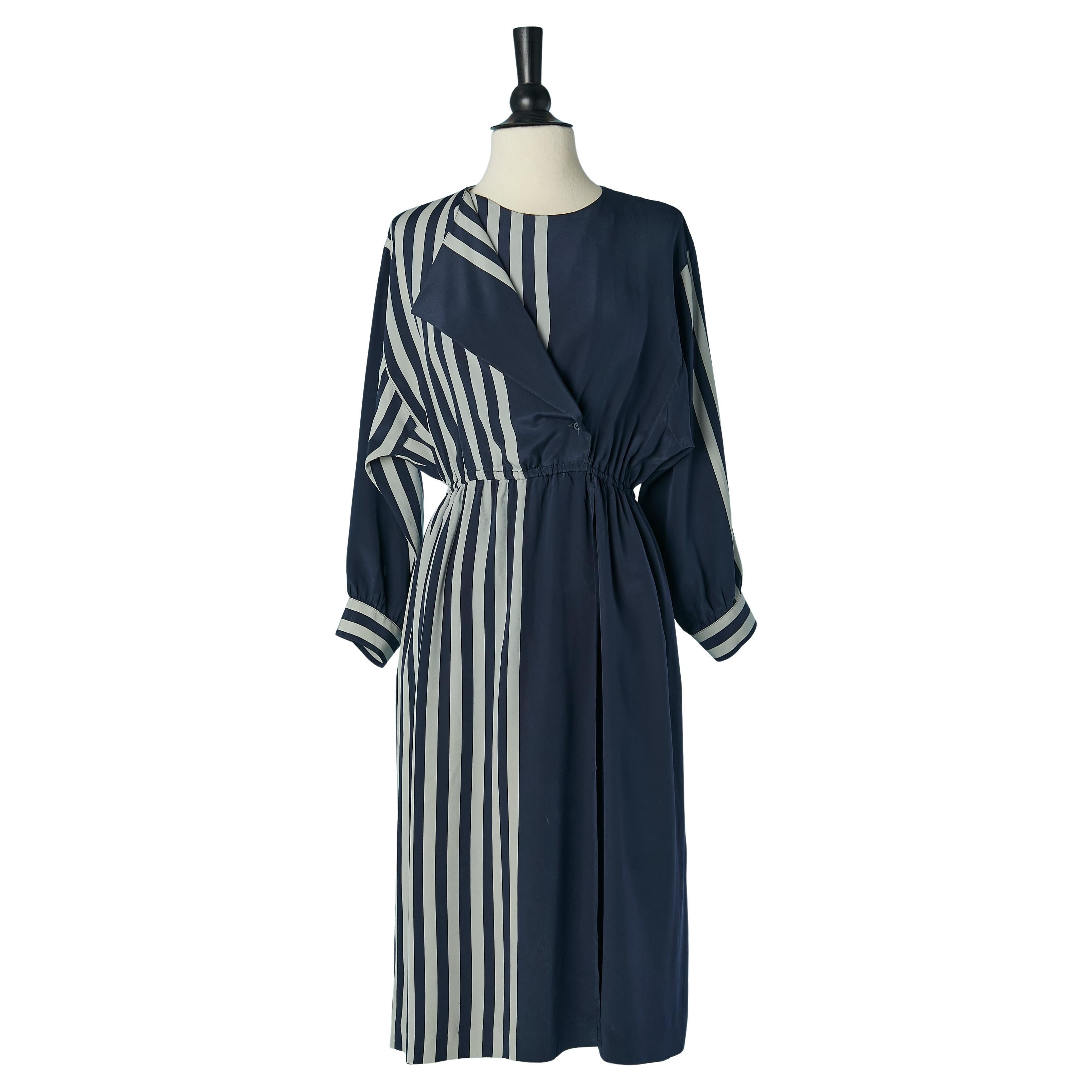 Silk dress with striped pattern Louis Féraud Circa 1970's For Sale