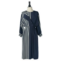 Robe en soie à motifs rayés Louis Féraud Circa 1970