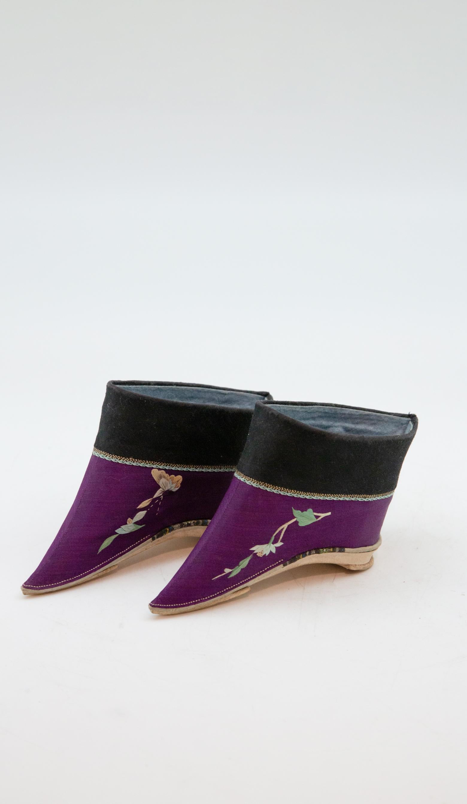 20th Century Silk Embroidered Chinese Bound Foot Shoes